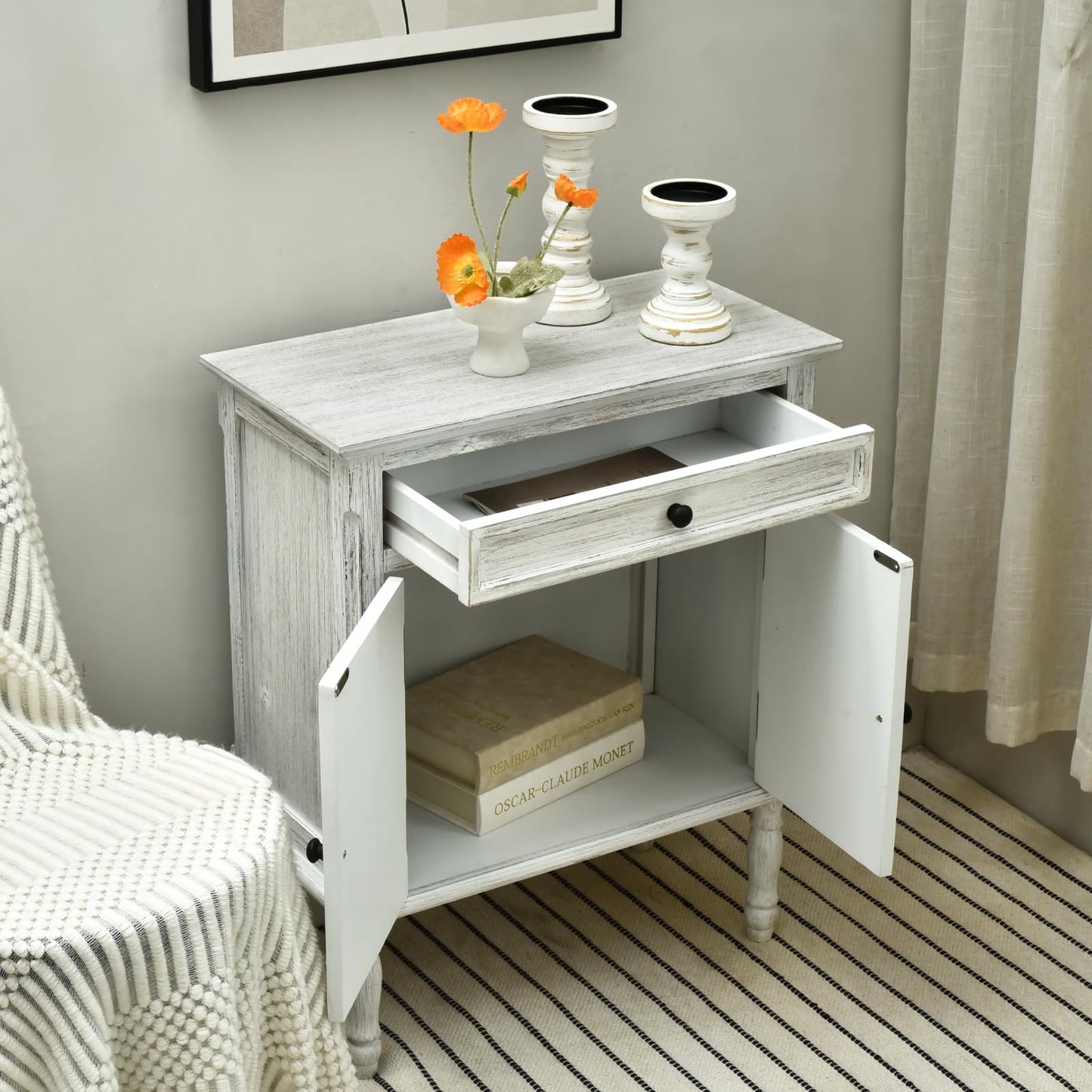 **Storage Cabinet, Coffee Bar Buffet Sideboard with Doors and Drawers, Modern Buffet Cabinet Storage Table for Kitchen, Dining Room, Entryway, and Living Room, Wash White**