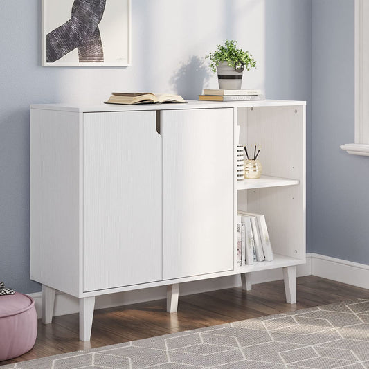 White Kitchen Buffet Cabinet with 2 Doors and 2 Shelves, Storage Sideboard, 41.8" L x 15" W x 32.5" H