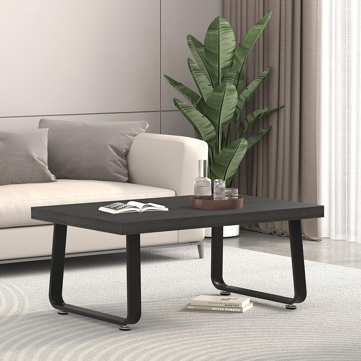 HSH 39" Industrial Grey Coffee Table – Rustic Wood and Metal Rectangle Center Table, Modern Minimalist Farmhouse Coffee Table for Living Room, Bedroom, or Kitchen, Dark Gray Oak