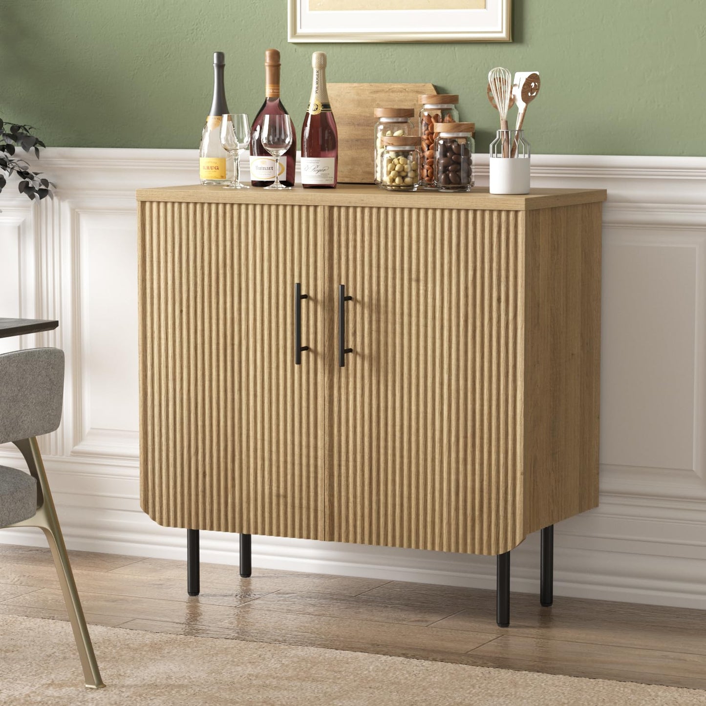Buffet Cabinet with 2 Doors and Adjustable Shelf, Fluted Modern Sideboard Accent Cabinet for Living Room, Natural