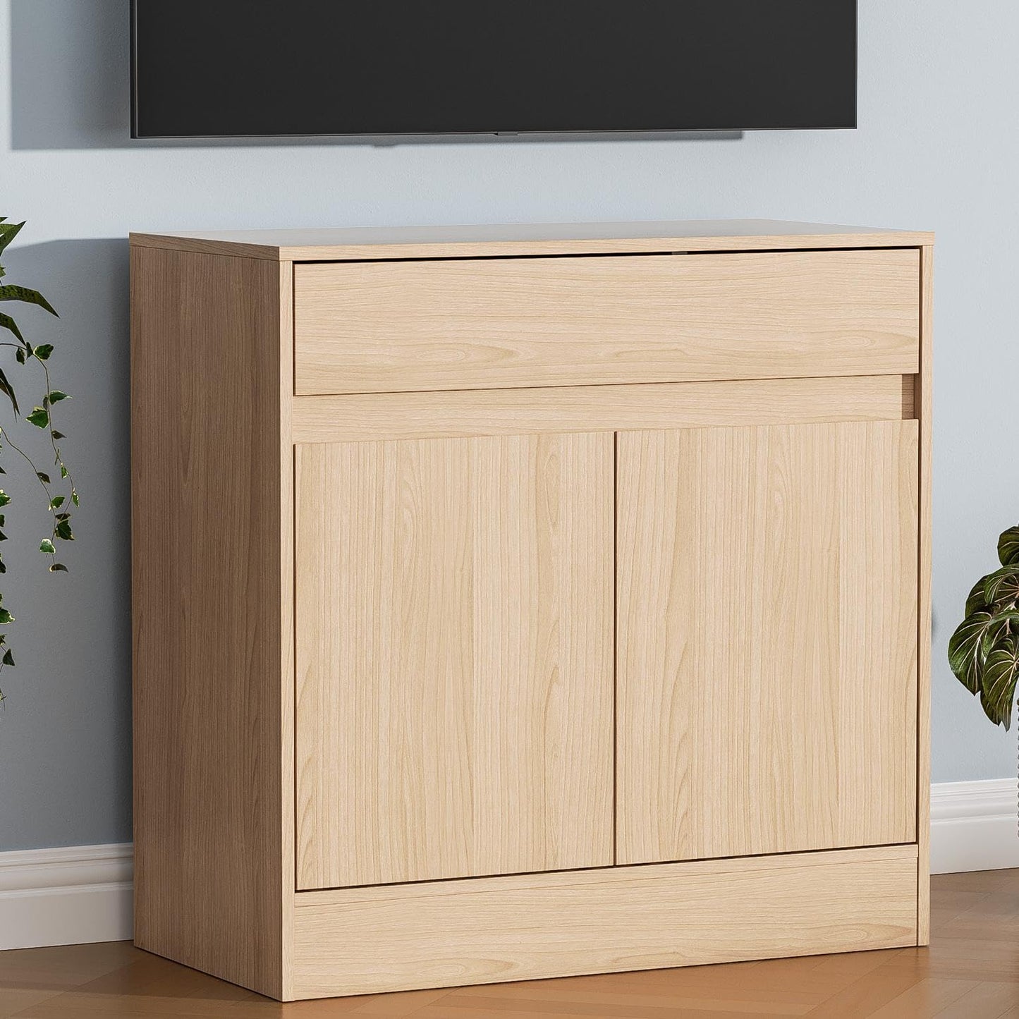 Buffet Cabinet with 2 Doors, Drawer, and Adjustable Shelf, Modern Kitchen Sideboard Coffee Bar for Living Room or Kitchen, Oak