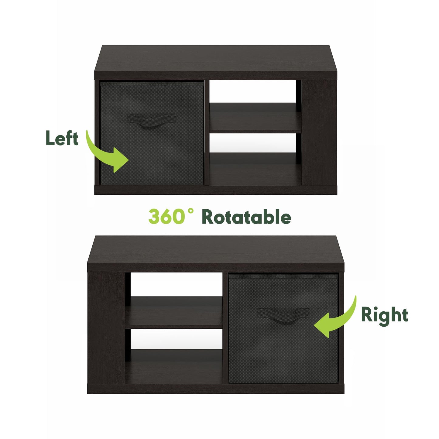 Modern Coffee Table with Open Shelves and Storage Bin, Stylish Side Table for Living Room, Dark Oak/Black