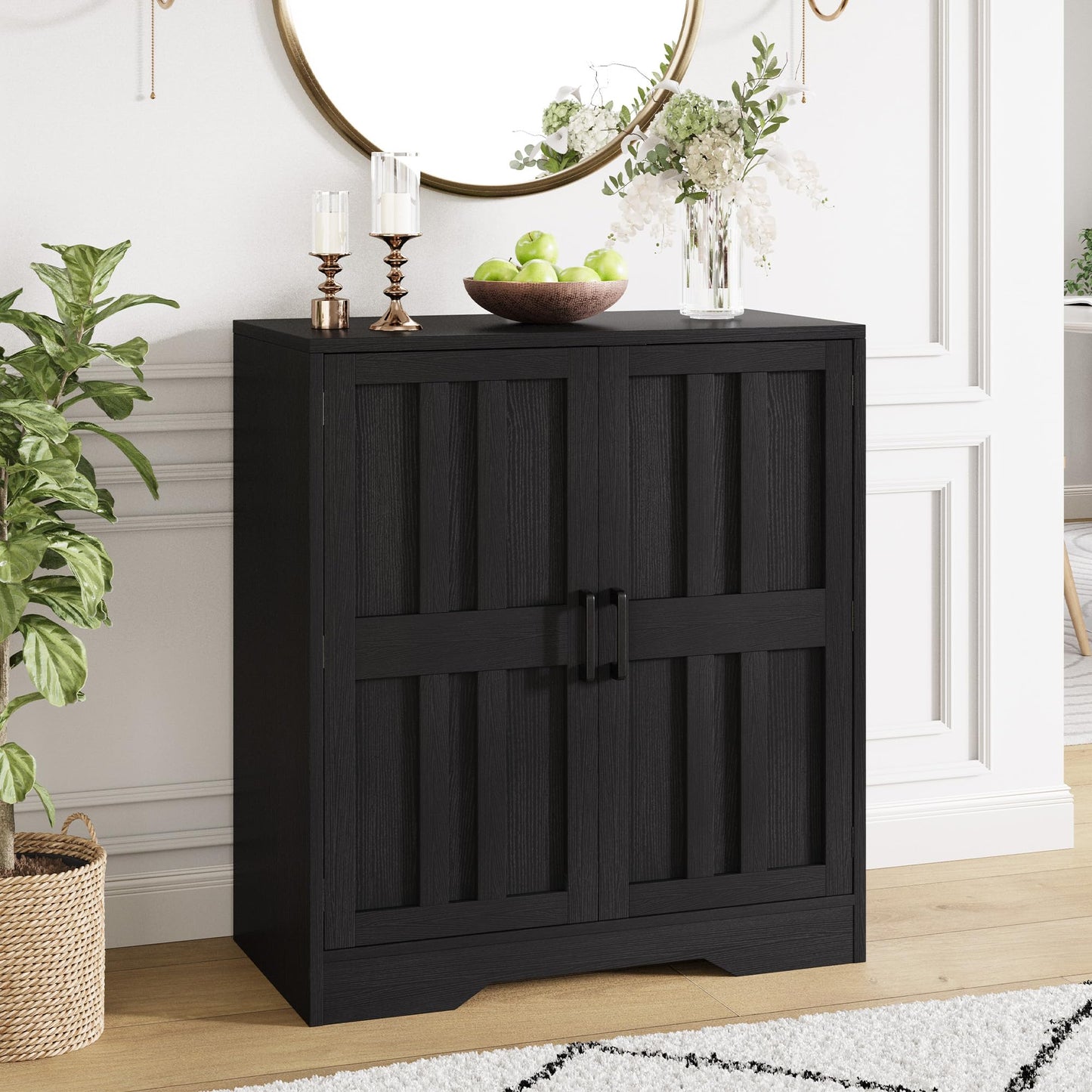Modern Farmhouse Sideboard Buffet Cabinet, Small Modular Storage Console Table for Kitchen, Dining, Living Room, Entryway, or Hallway