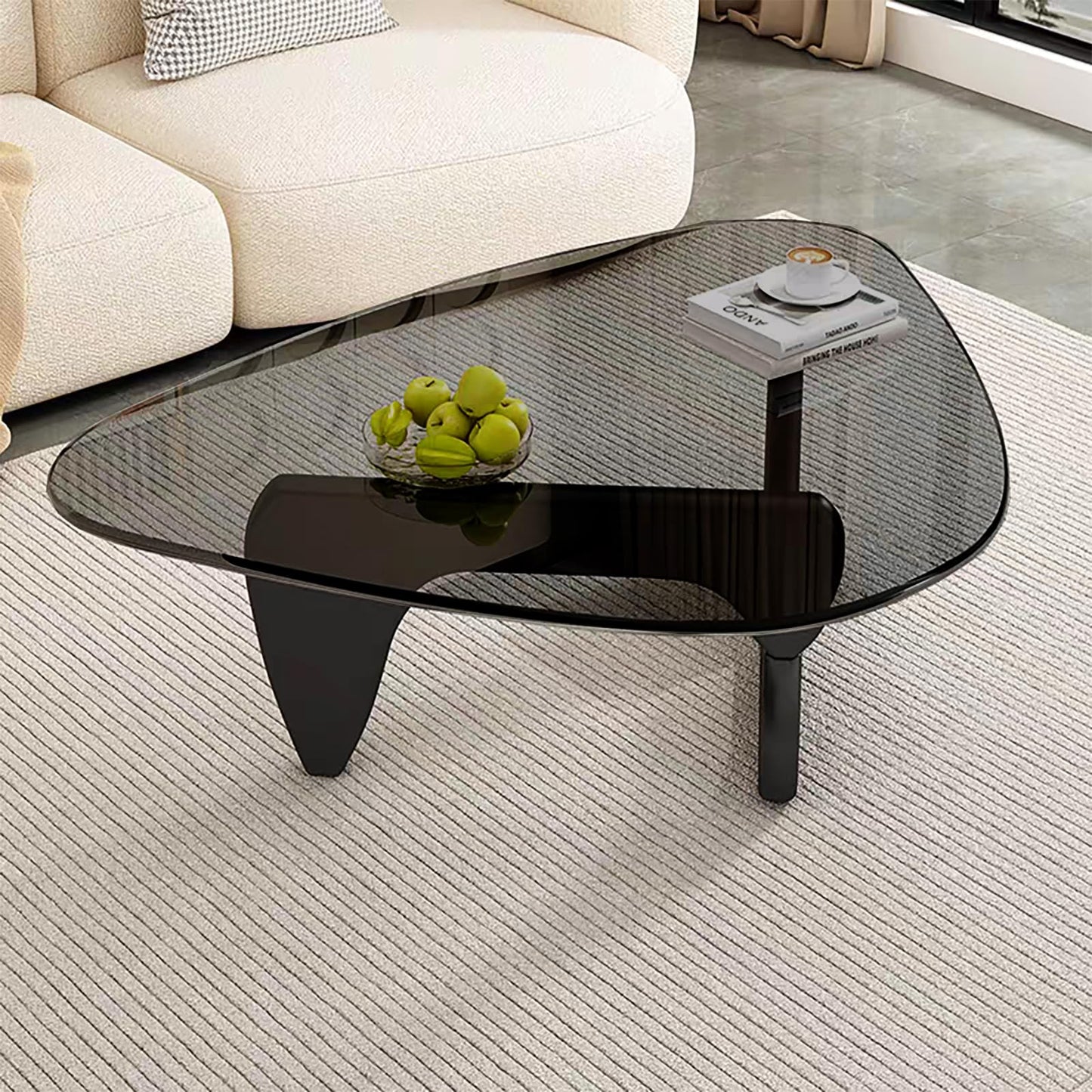 Mid Century Modern Glass Coffee Table, Small Coffee Table for Living Room Bedroom Office, Black/Grey Medium