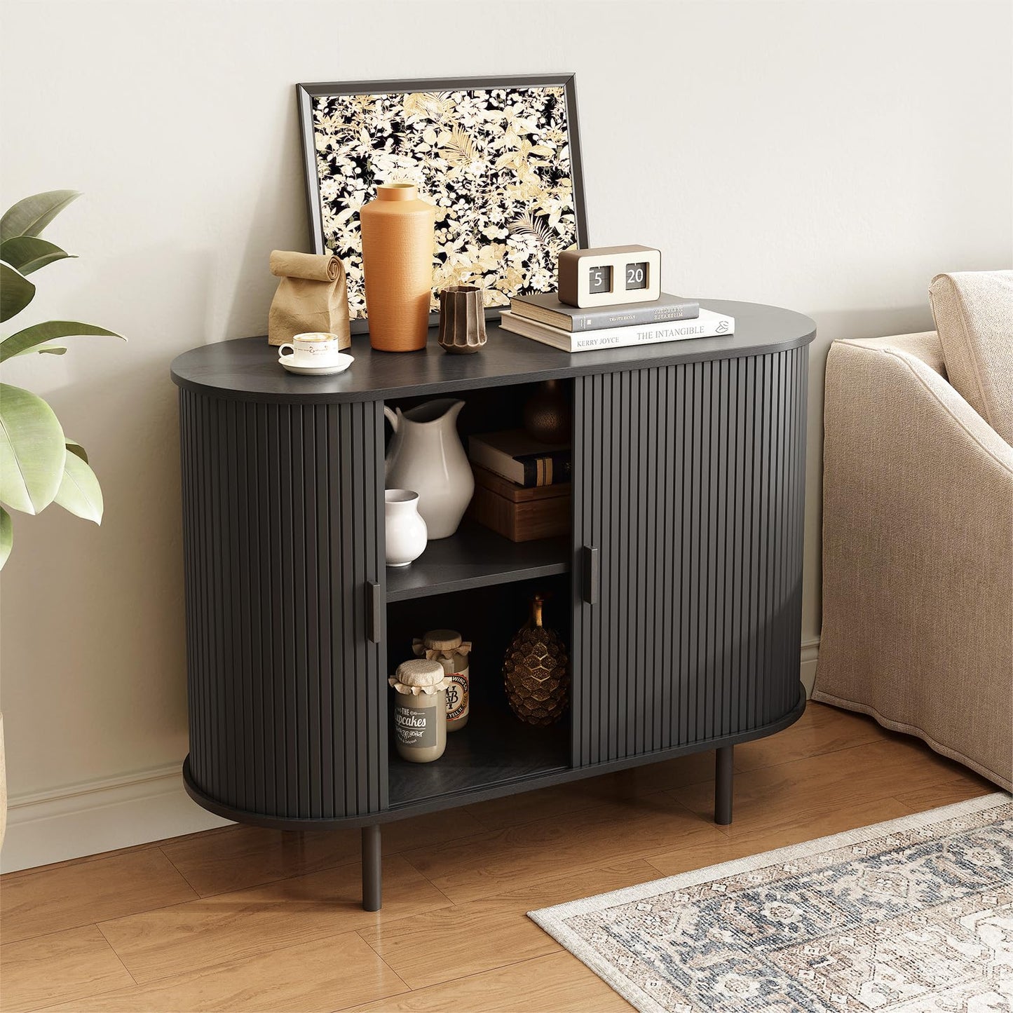 **40" Sideboard Buffet Cabinet with Storage, Sliding Door & Adjustable Shelf, Modern Accent Coffee Bar Console Table for Kitchen or Entryway, Black**