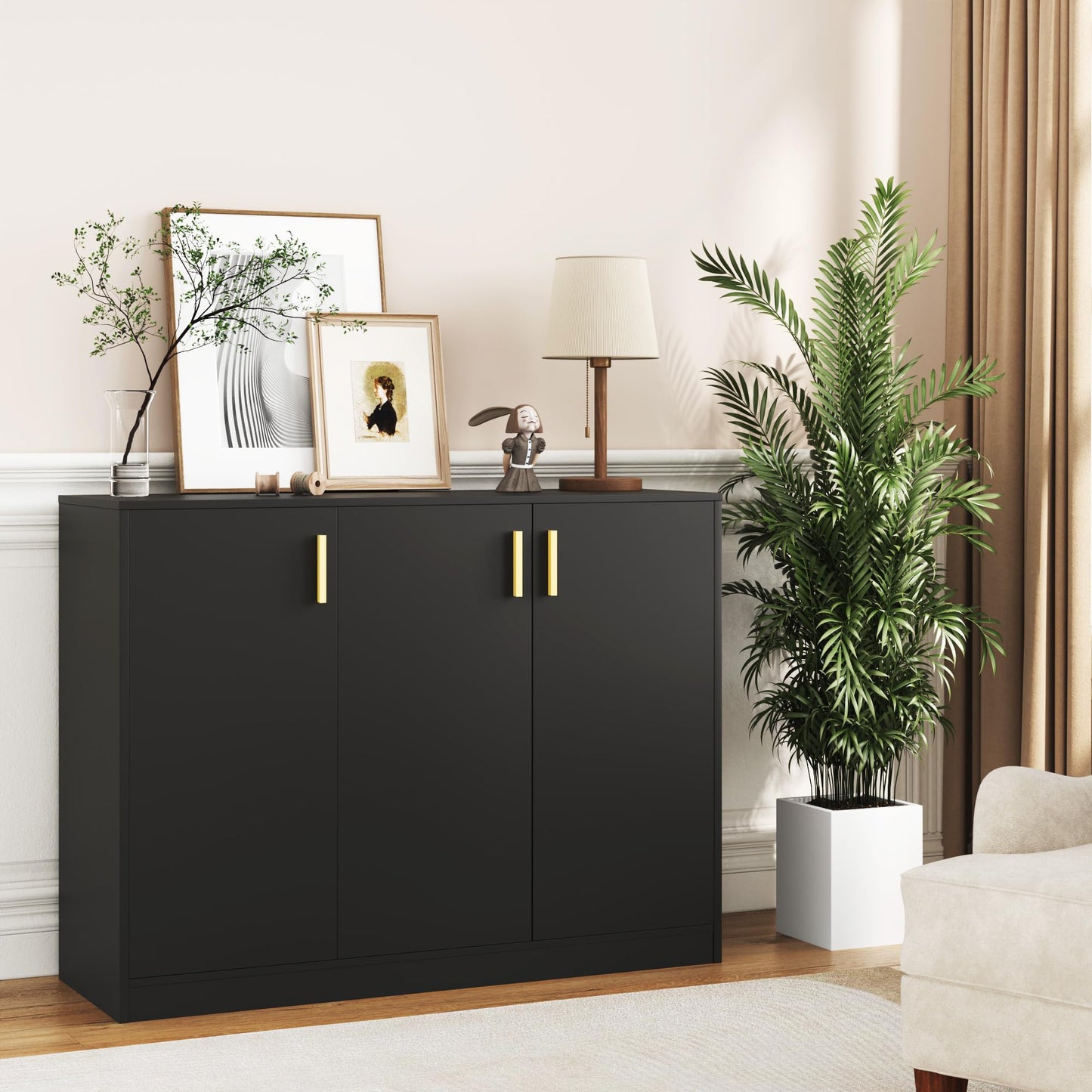 Buffet Cabinet with Doors and Shelves, 35.4" Tall Wood Sideboard Console Table for Kitchen, Living Room, Entryway, or Hallway, Black