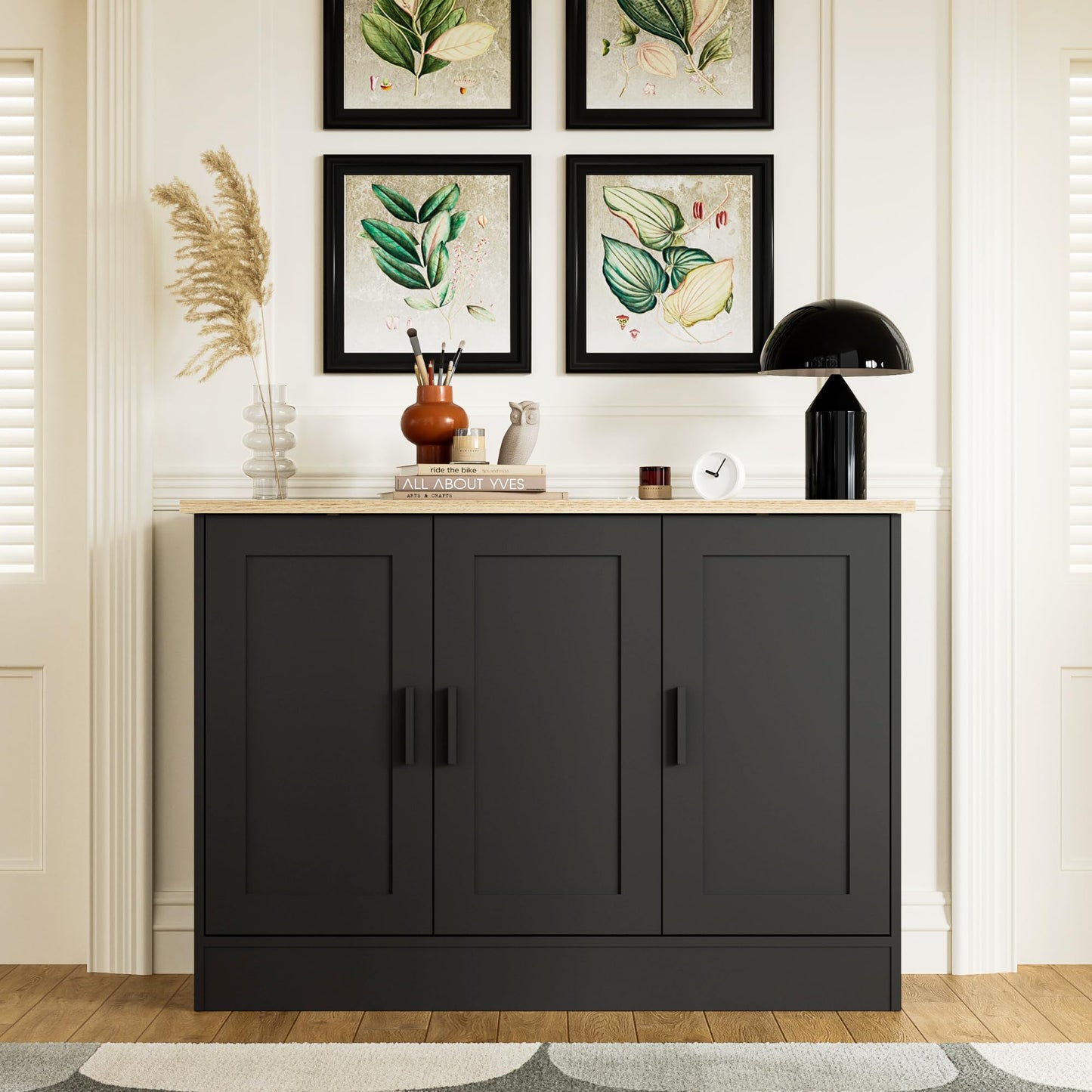 43" Black Buffet Cabinet with 3 Doors and Adjustable Shelf, Modern Coffee Bar Sideboard for Kitchen or Living Room