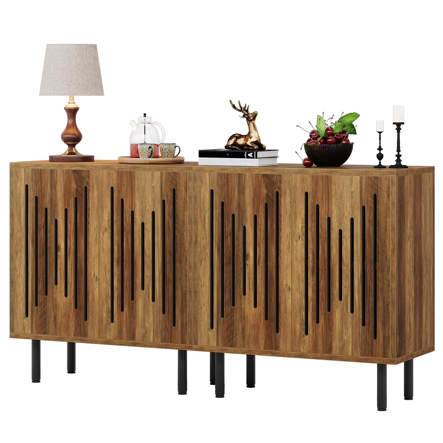 Tribesigns Set of 2 Buffet Sideboard Cabinets with Storage, 59" Long Sideboards with Adjustable Shelves, Modern Accent Storage Cabinets for Living Room, Rustic Brown