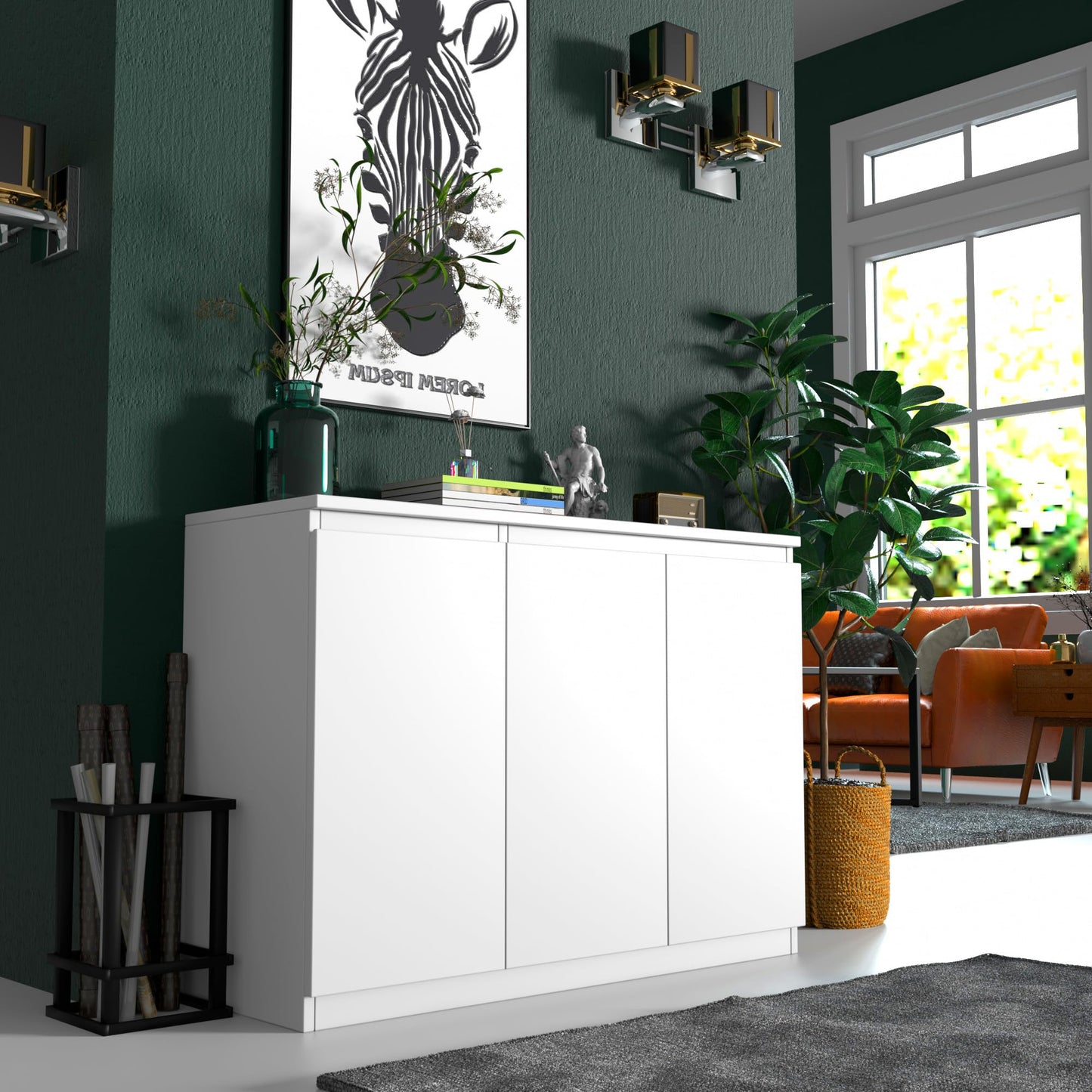 43" White Buffet Storage Cabinet with 3 Doors, Coffee Bar Sideboard for Kitchen or Living Room, 43.3" W x 31.5" H