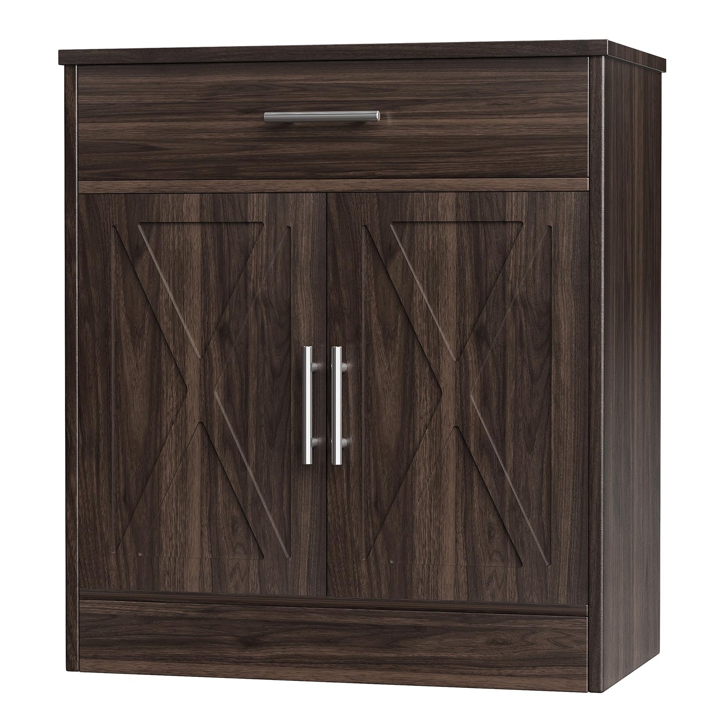 **Shintenchi Farmhouse Storage Cabinet with Doors, Shelves, and Drawers, Kitchen Barn Door Coffee Bar Sideboard for Dining Room, Living Room, Bathroom, or Entryway, Dark Brown**