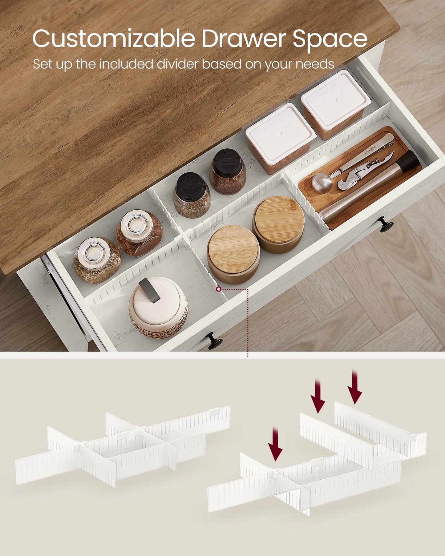 **Buffet Cabinet, Coffee Bar Cabinet with Drawer, Adjustable Shelf, Sideboard Storage with Cable Hole and Drawer Divider, Rustic White and Honey Brown**