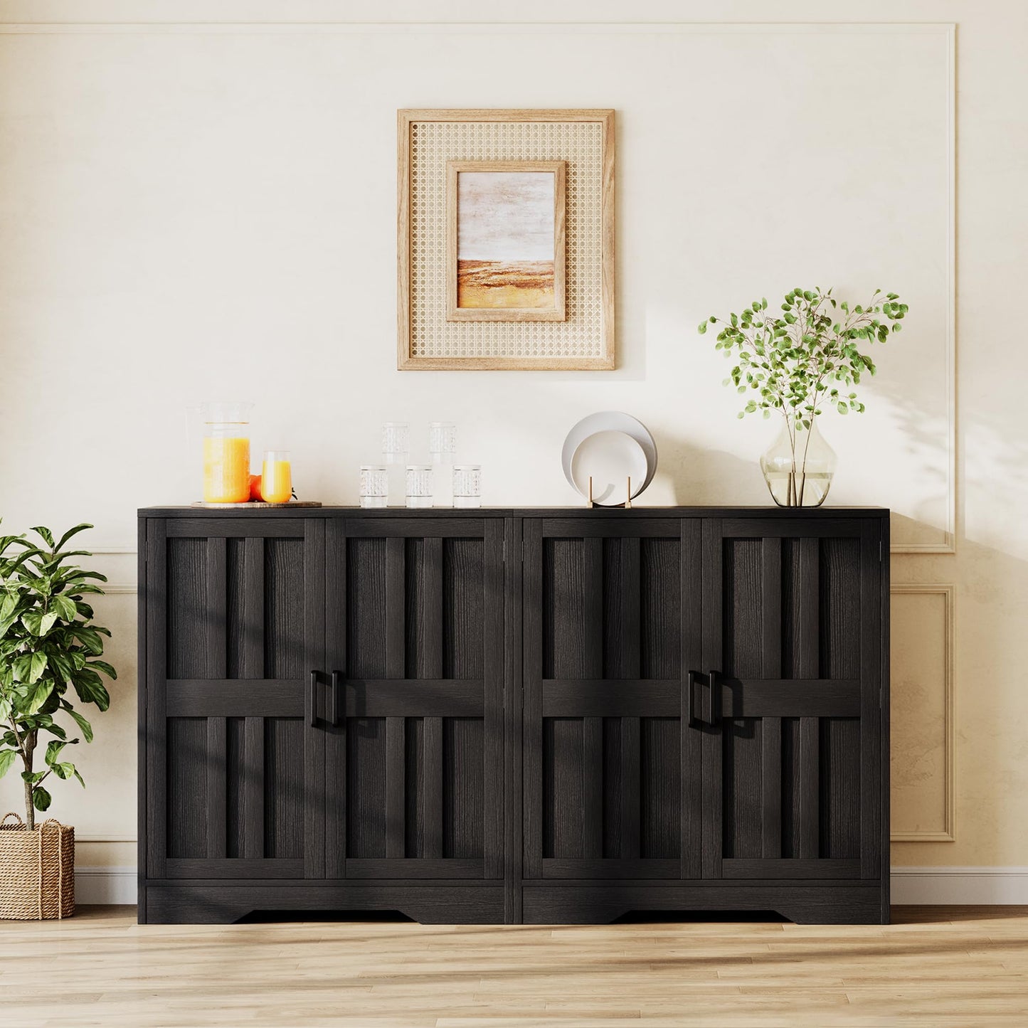 Modern Farmhouse Sideboard Buffet Cabinet, Small Modular Storage Console Table for Kitchen, Dining, Living Room, Entryway, or Hallway