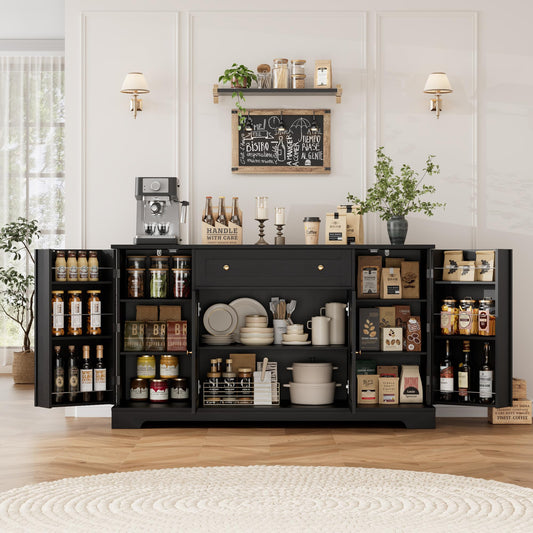 **HITHOS 54" Modern Buffet Cabinet with Storage, Black Kitchen Sideboard with Drawer, Wood Coffee Bar with Adjustable Shelves for Living Room**