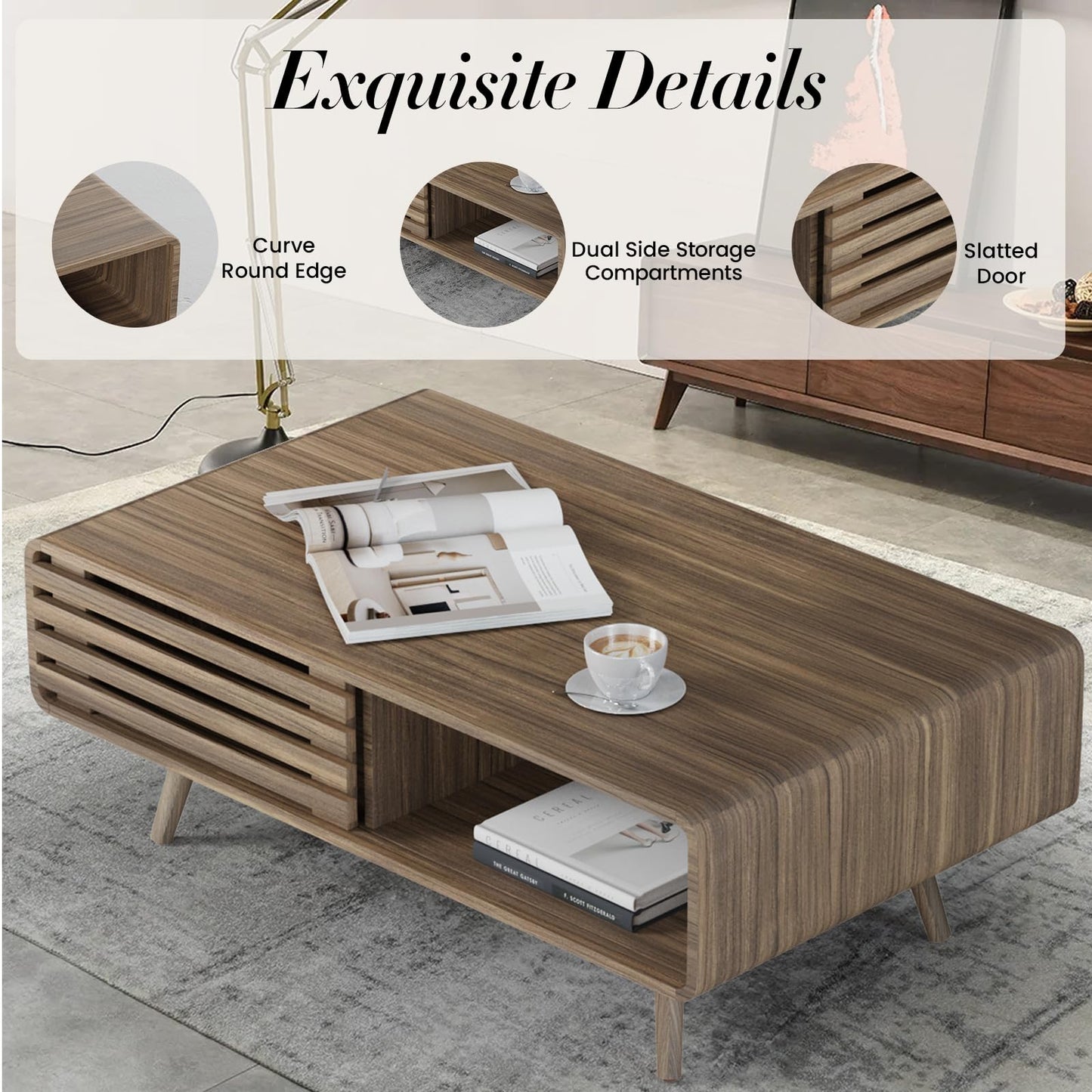 Farmhouse Wood Coffee Table with Storage for Living Room, Easy Assembly, Light Brown