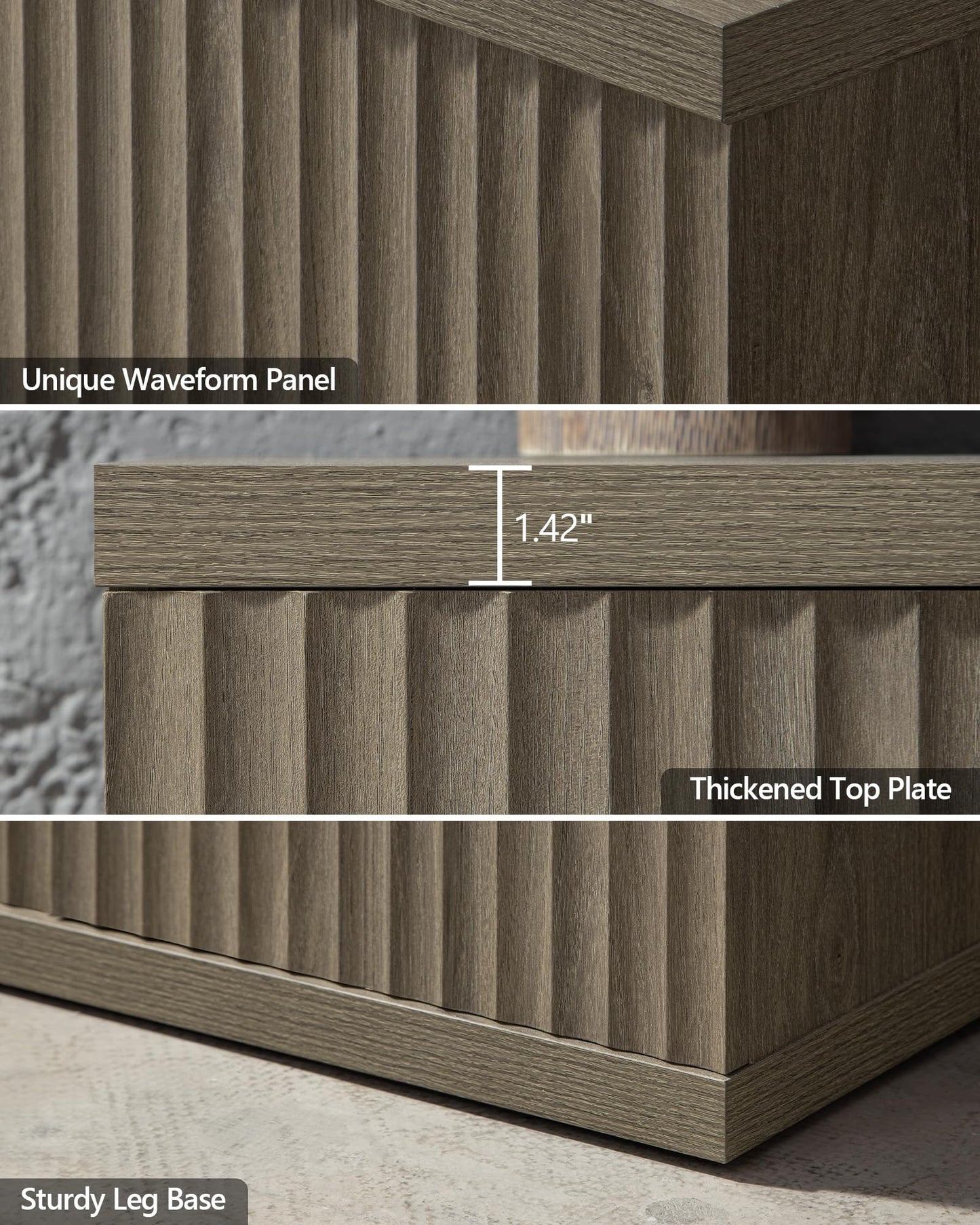 **SICOTAS 3-Piece Buffet Cabinet Set with Storage, Modern Fluted Sideboards and Credenzas with Doors & Shelves, Mid-Century Coffee Bar Media Console for Living Room, Kitchen, Dining Room, or Hallway**