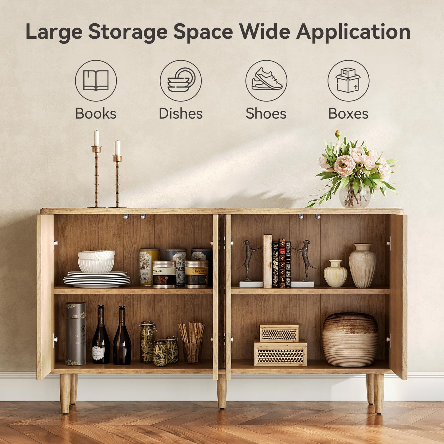 **LITTLE TREE 59" Buffet Cabinet Sideboard with Storage, Modern Sideboard Buffet Table with Doors for Living Room and Dining Room**