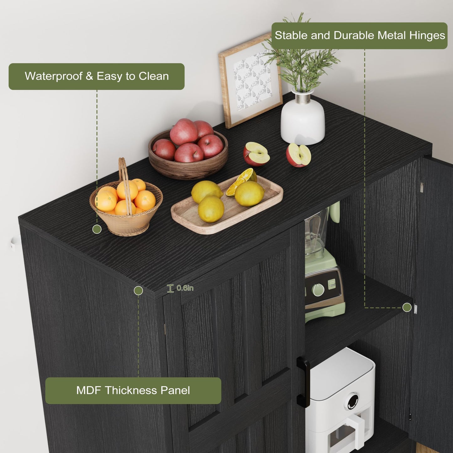 Modern Farmhouse Sideboard Buffet Cabinet, Small Modular Storage Console Table for Kitchen, Dining, Living Room, Entryway, or Hallway