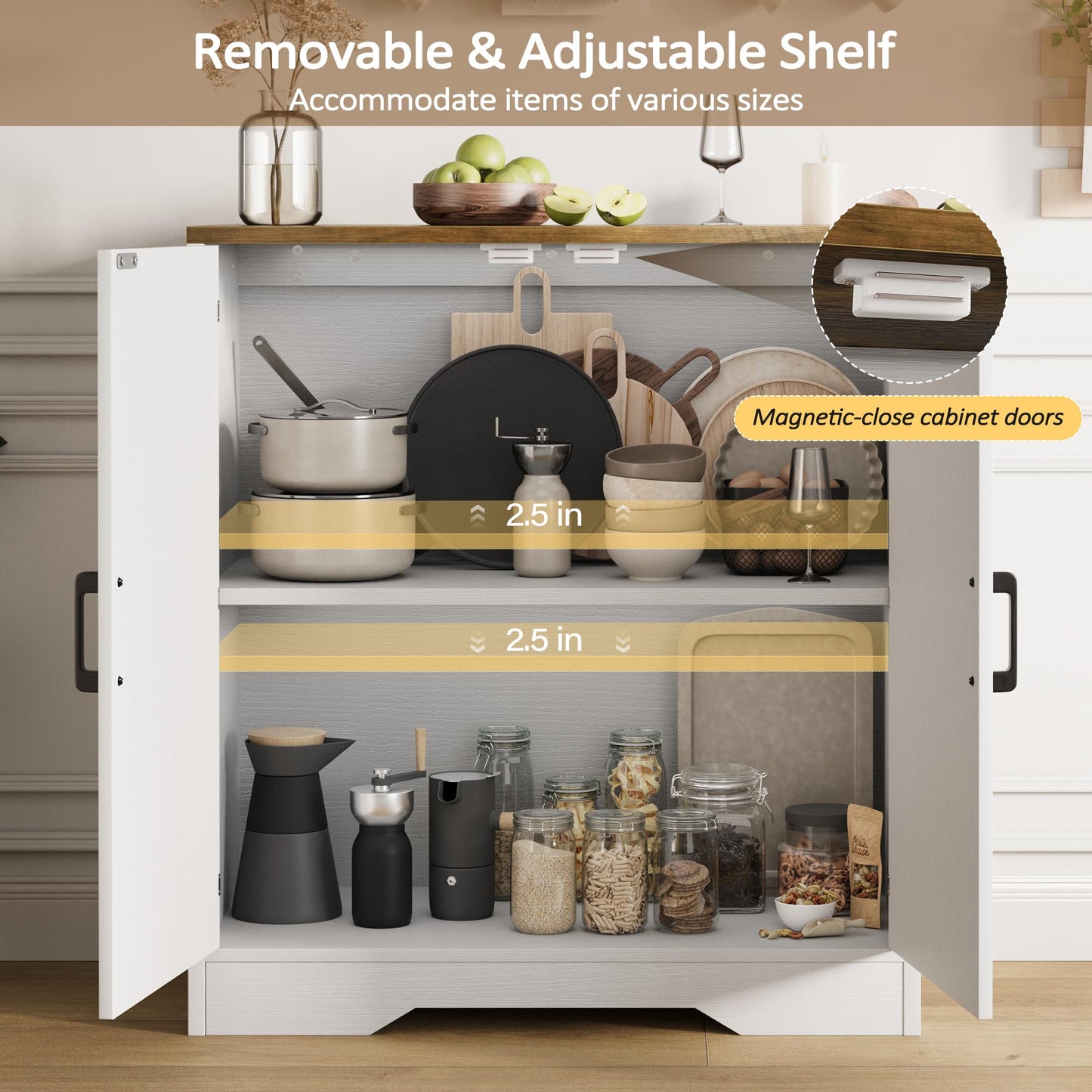 Sideboard Buffet Cabinet, Modern Farmhouse Kitchen Storage Cabinet, Small Modular Accent Cabinet Coffee Station Bar Media Console Table Credenza for Kitchen Dining Room, Living Room Entryway Hallway