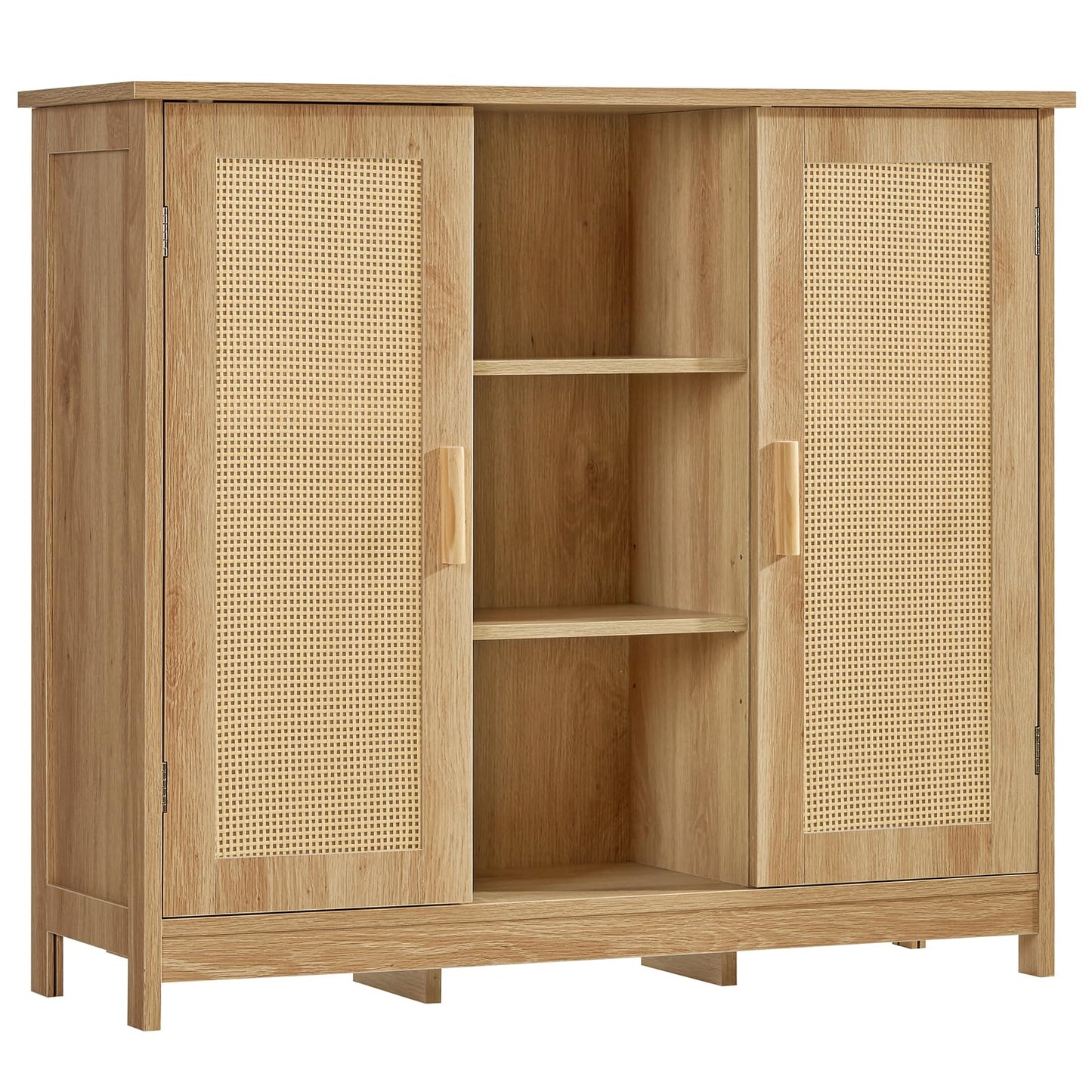 Rattan Storage Cabinet with 4 Adjustable Shelves, Coffee Bar Sideboard Buffet for Kitchen, Living Room, or Entryway, Natural