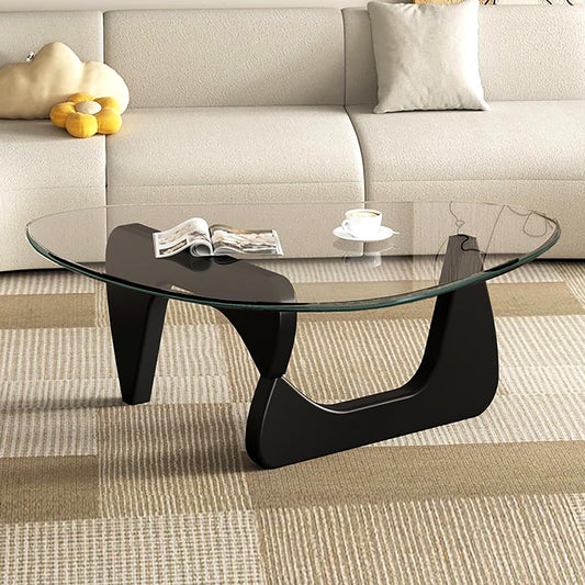 Modern Glass Coffee Table, Mid Century Small Coffee Table for Living Room Bedroom Office, Black/Transparent Medium