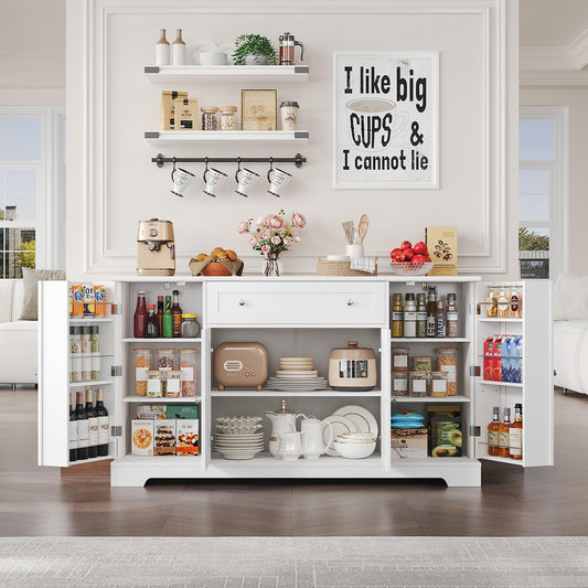 **HITHOS 54" Modern Buffet Cabinet with Storage, White Kitchen Sideboard with Drawer, Wood Coffee Bar Station with Adjustable Shelves for Living Room**