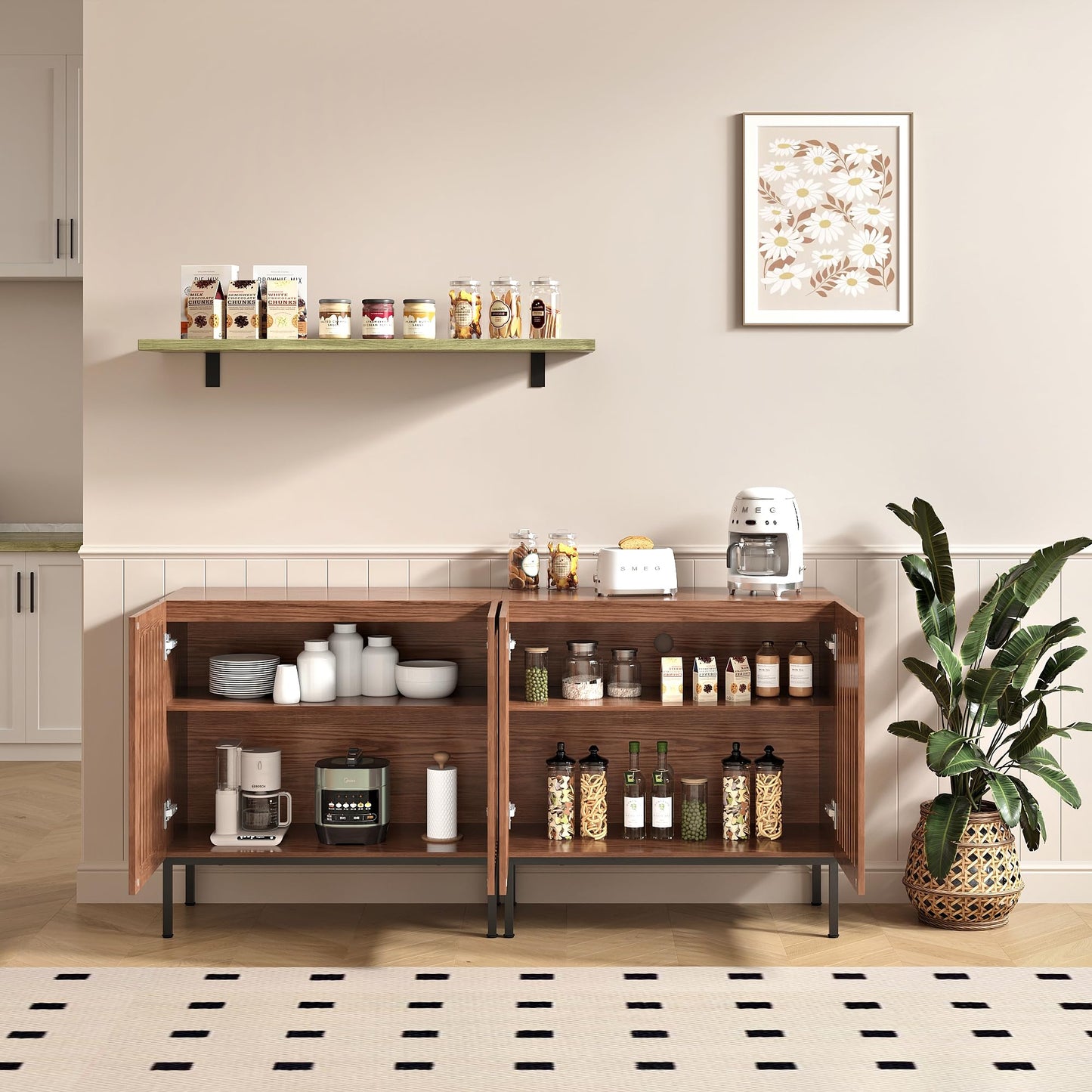 **Set of 2 Accent Storage Cabinets with Doors and Adjustable Shelves, Freestanding Buffet Cabinets, Modern Sideboard Buffet Cabinets for Living Room, Dining Room, Kitchen, and Hallway, Brown**