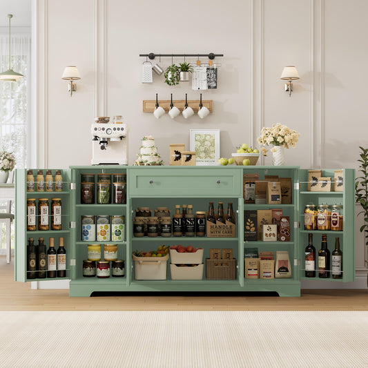 **HITHOS 54" Modern Buffet Cabinet with Storage, Green Kitchen Sideboard with Drawer, Wood Coffee Bar Station with Adjustable Shelves for Living Room**