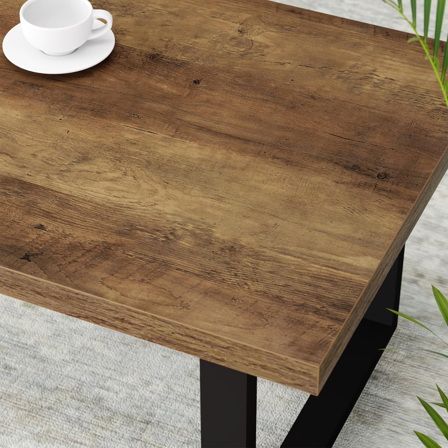 IBF 47" Farmhouse Coffee Table – Modern Industrial Wood and Metal Rectangle Center Table, Simple Rustic Oak Tea Table for Living Room, Bedroom, or Office