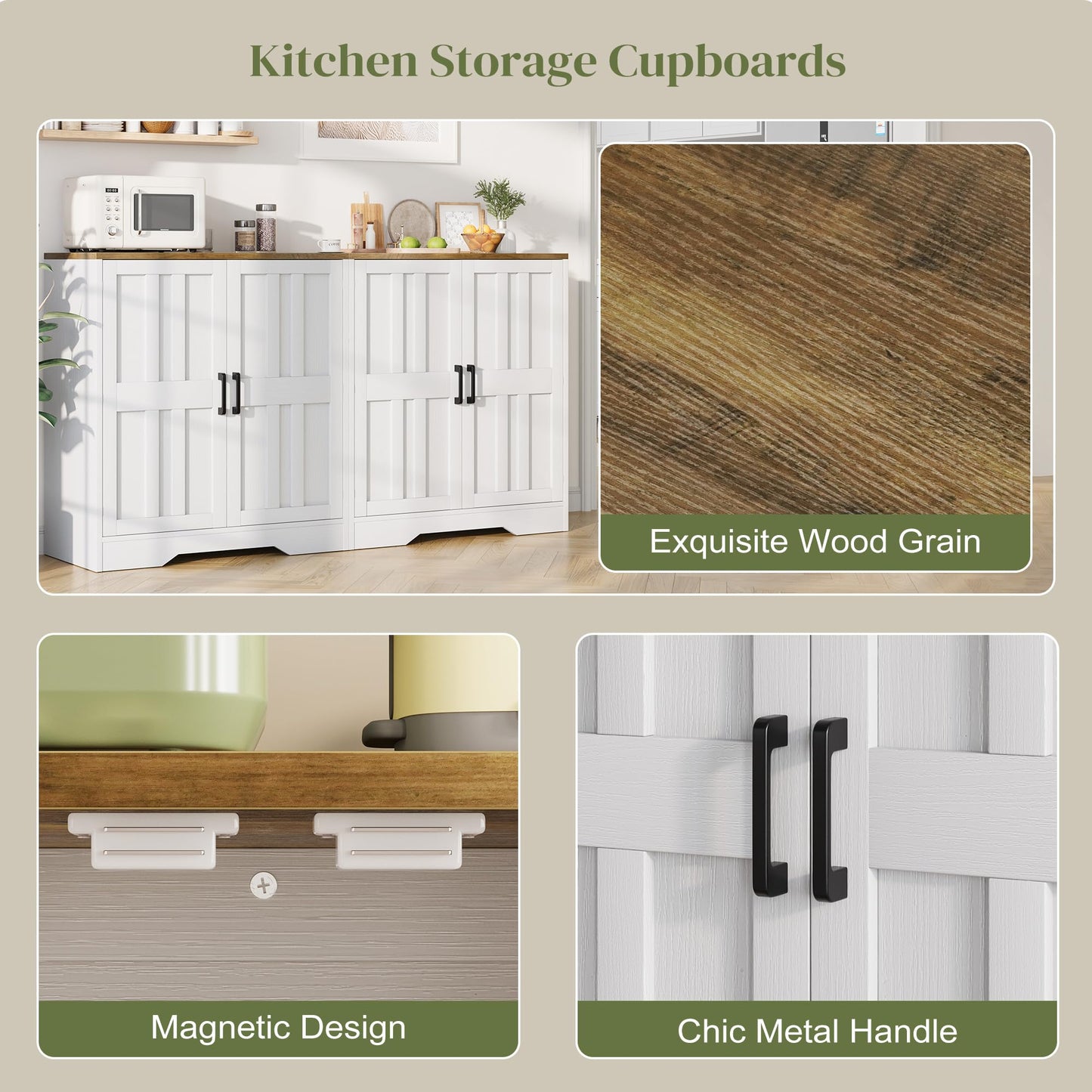 Sideboard Buffet Cabinet, Modern Farmhouse Kitchen Storage Cabinet, Small Modular Accent Cabinet Coffee Station Bar Media Console Table Credenza for Kitchen Dining Room, Living Room Entryway Hallway