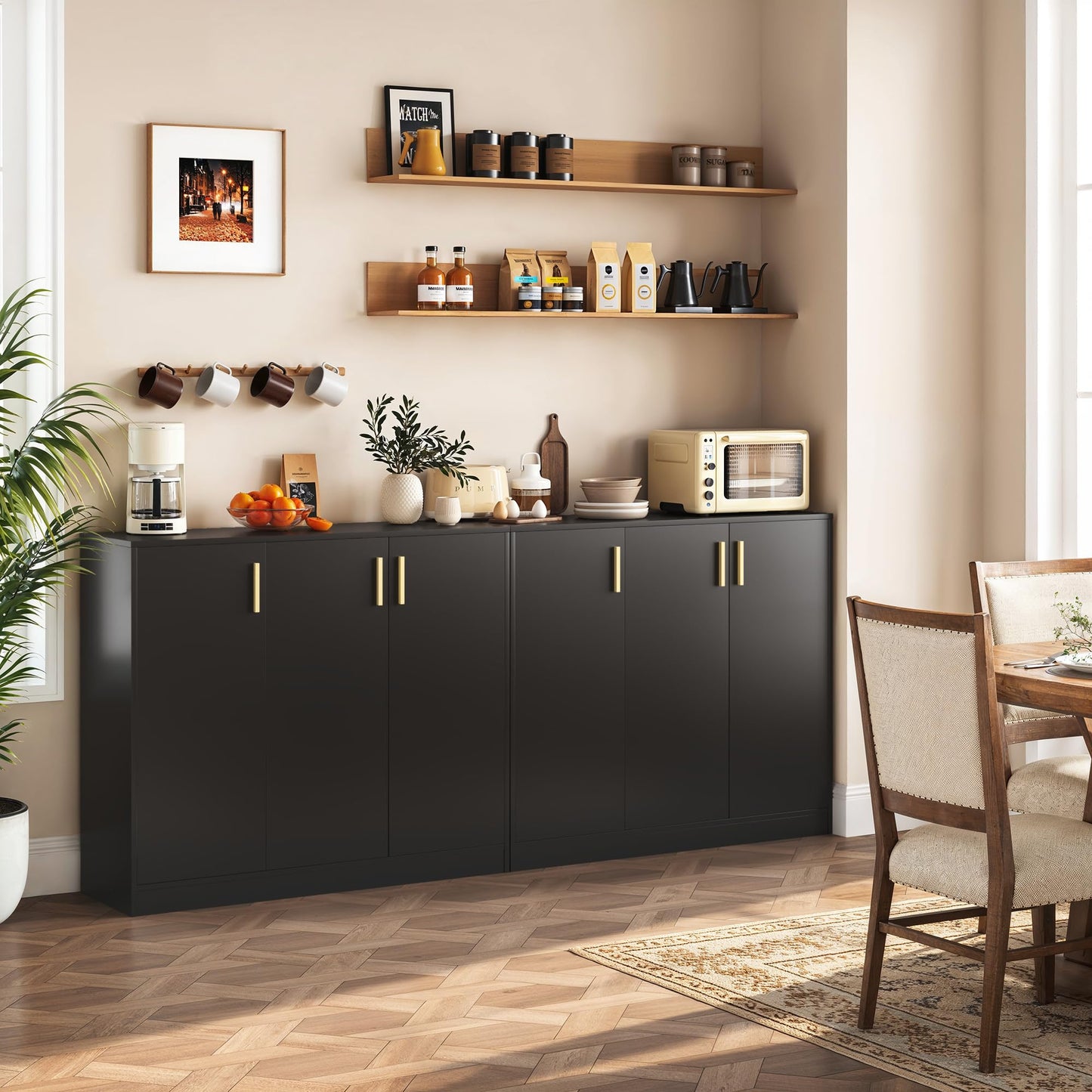 Buffet Cabinet with Doors and Shelves, 35.4" Tall Wood Sideboard Console Table for Kitchen, Living Room, Entryway, or Hallway, Black