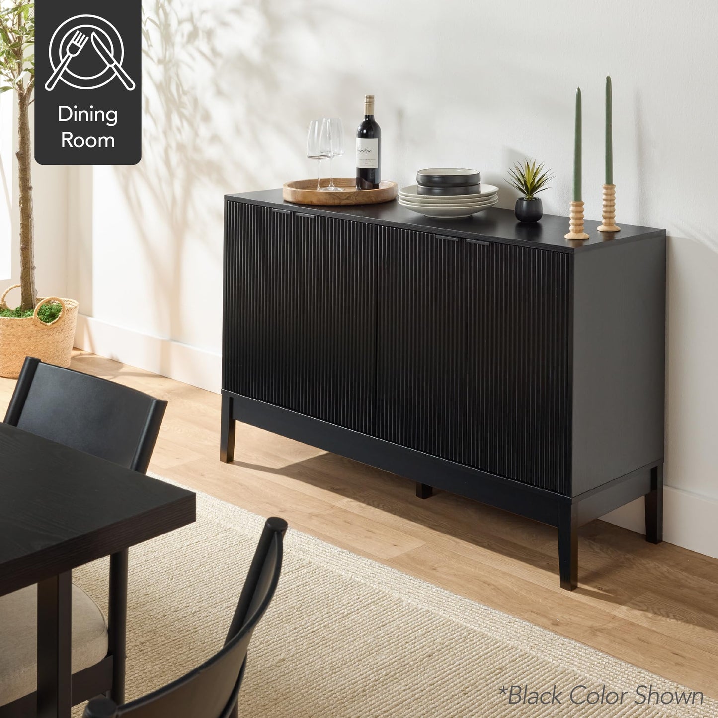 Modern 55" 4-Door Sideboard Storage Cabinet with Reed Panels and Adjustable Shelves, Buffet Media Cabinet for Entryway or Living Room, Walnut