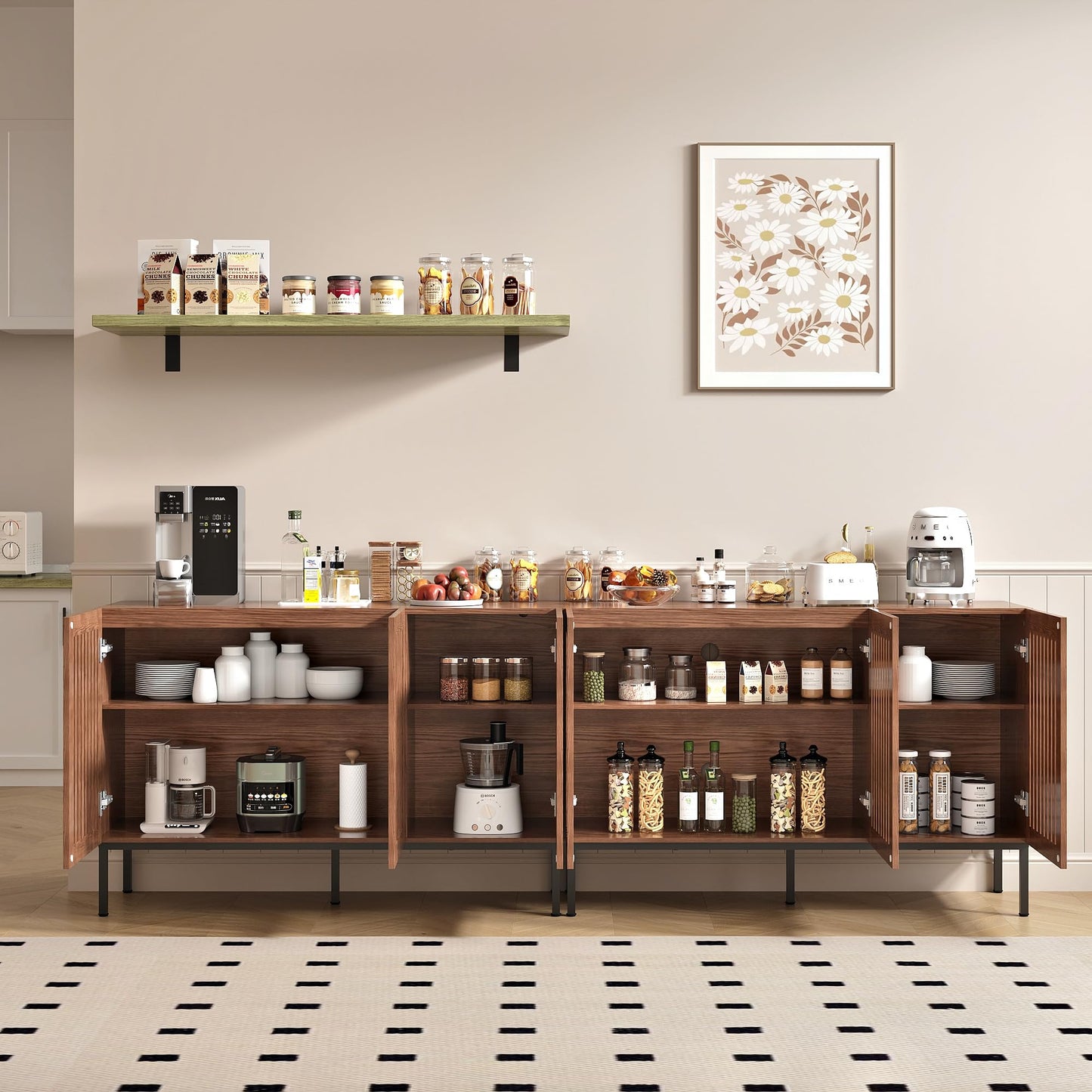 **Set of 2 Accent Storage Cabinets with 3 Doors and Adjustable Shelves, Freestanding Buffet Cabinets, Modern Sideboard Buffet Cabinets for Living Room, Dining Room, Kitchen, and Hallway**