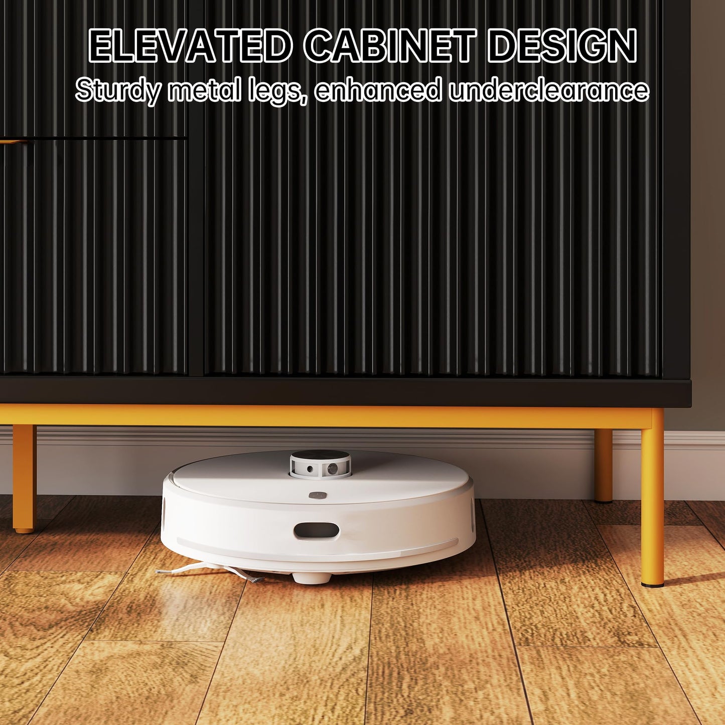 Fluted Buffet Cabinet with 2 Doors, 3 Drawers and Adjustable Shelf, 47" Modern Sideboard Credenza Coffee Bar Table, Black