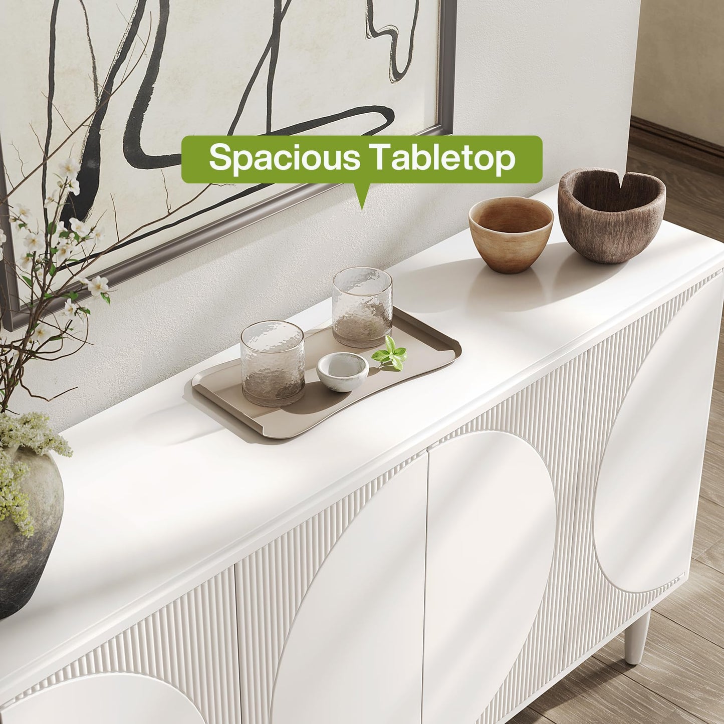 **LITTLE TREE 59" Buffet Cabinet Sideboard with Storage, Modern Sideboard Buffet Table with Doors for Living Room and Dining Room, White**