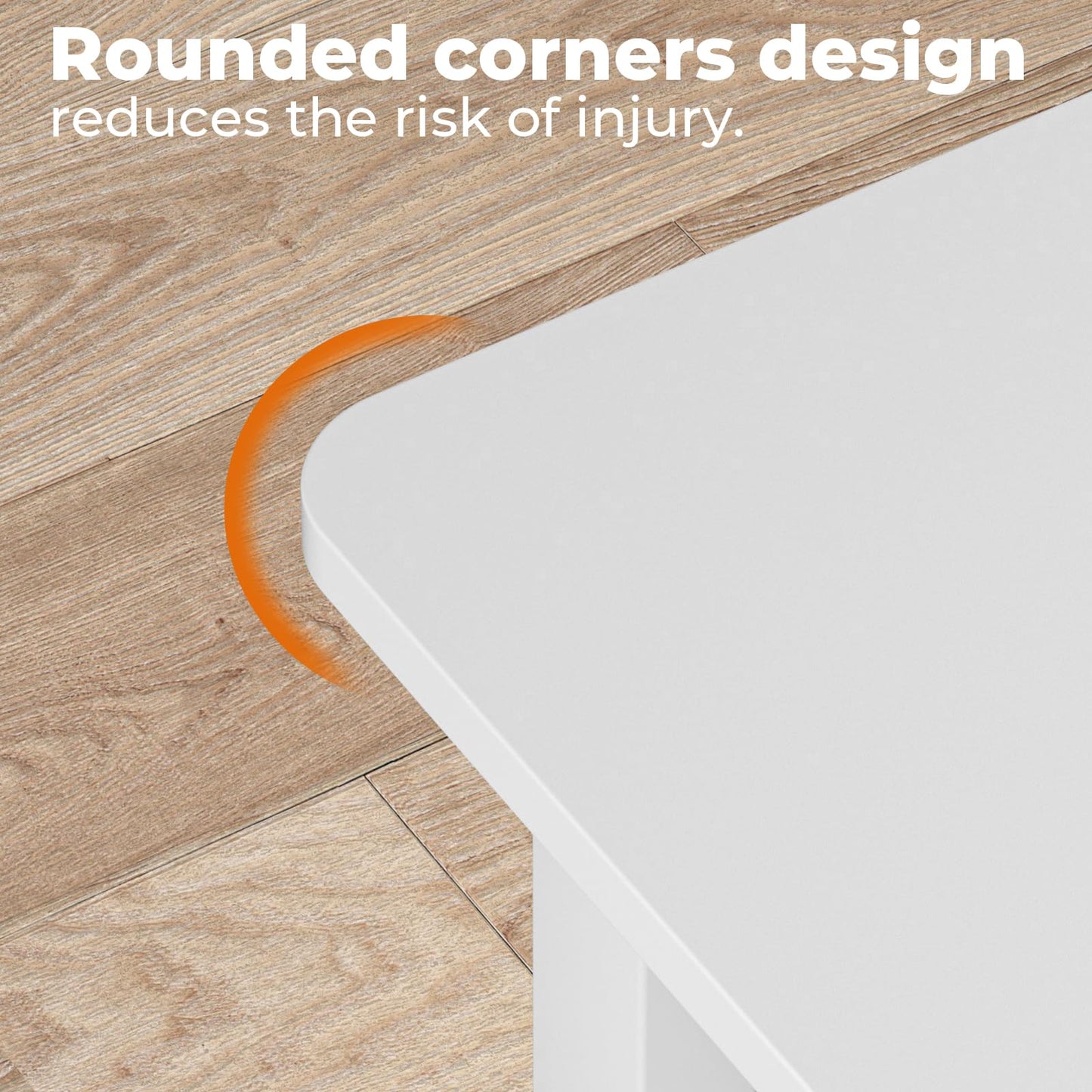 GreenForest 39" Coffee Table for Living Room with Round Corners, Farmhouse Style Center Table with 2-Tier Storage Shelf, Space-Saving & Easy Assembly, Full White