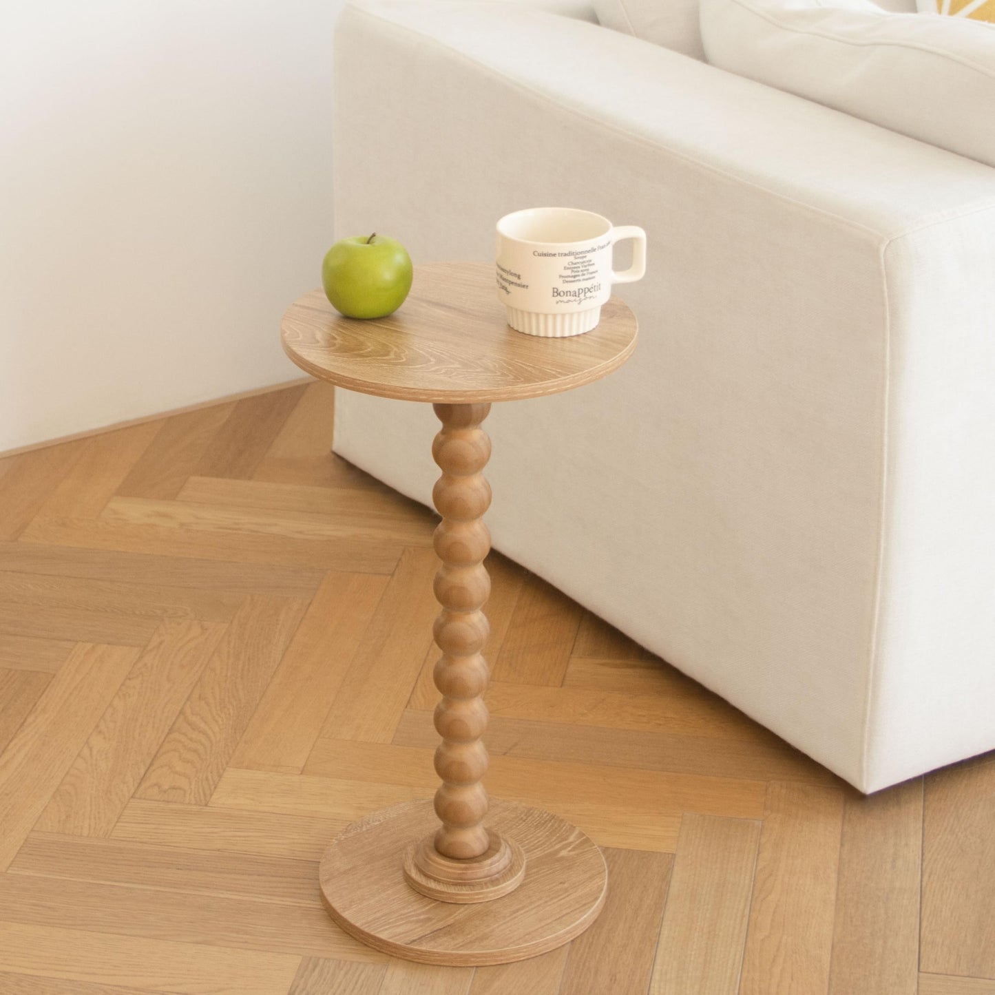 Small Round Side Table, Modern Martini Drink Table with Solid Wood Legs for Living Room, Bedroom, Office, Rustic Walnut