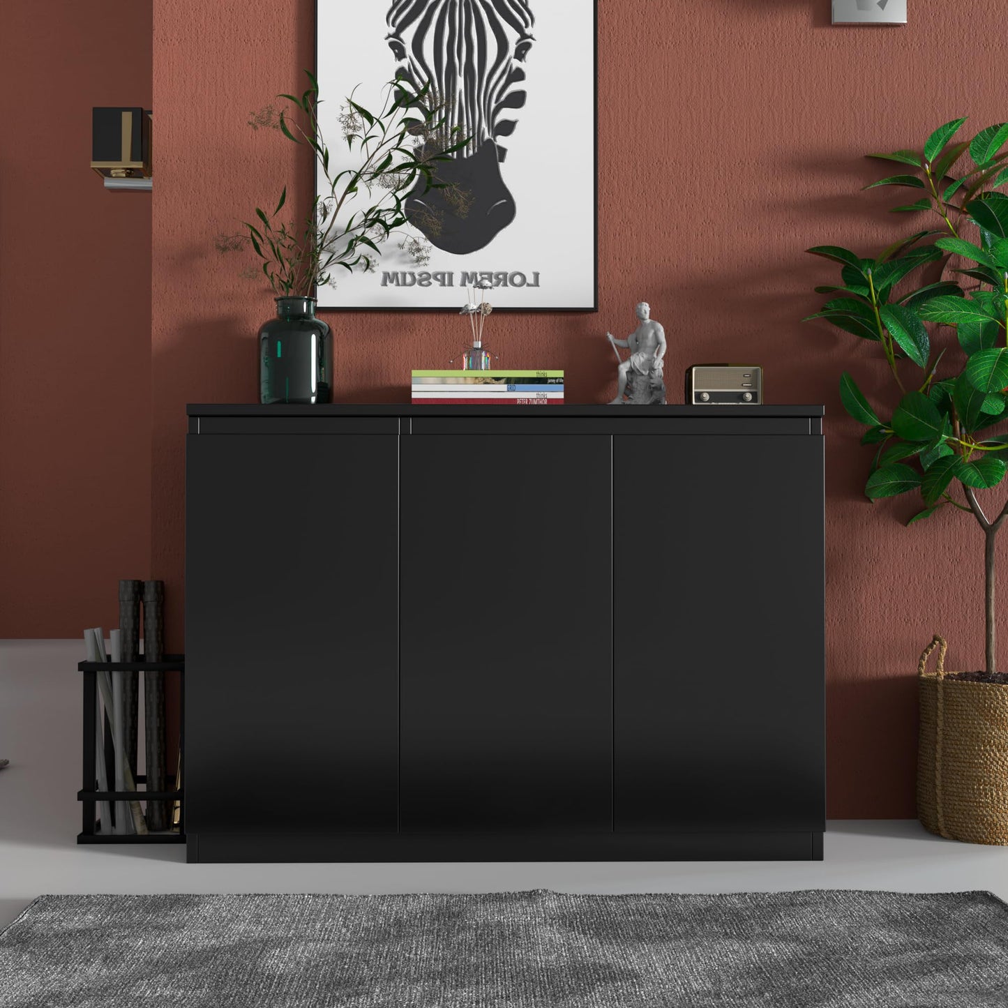 43" Black Buffet Storage Cabinet with 3 Doors, Coffee Bar Sideboard for Kitchen or Living Room, 43.3" W x 31.5" H
