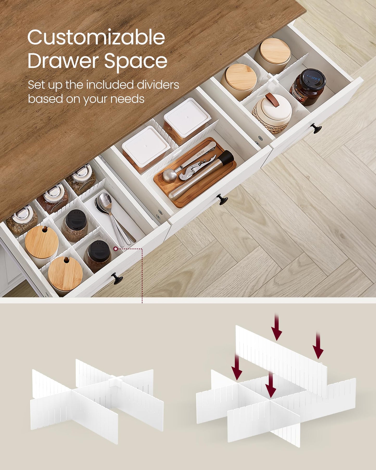 **Buffet Cabinet, Coffee Bar Cabinet with 3 Drawers, Adjustable Shelves, Sideboard Storage with Cable Holes and Drawer Dividers, Rustic White and Honey Brown**