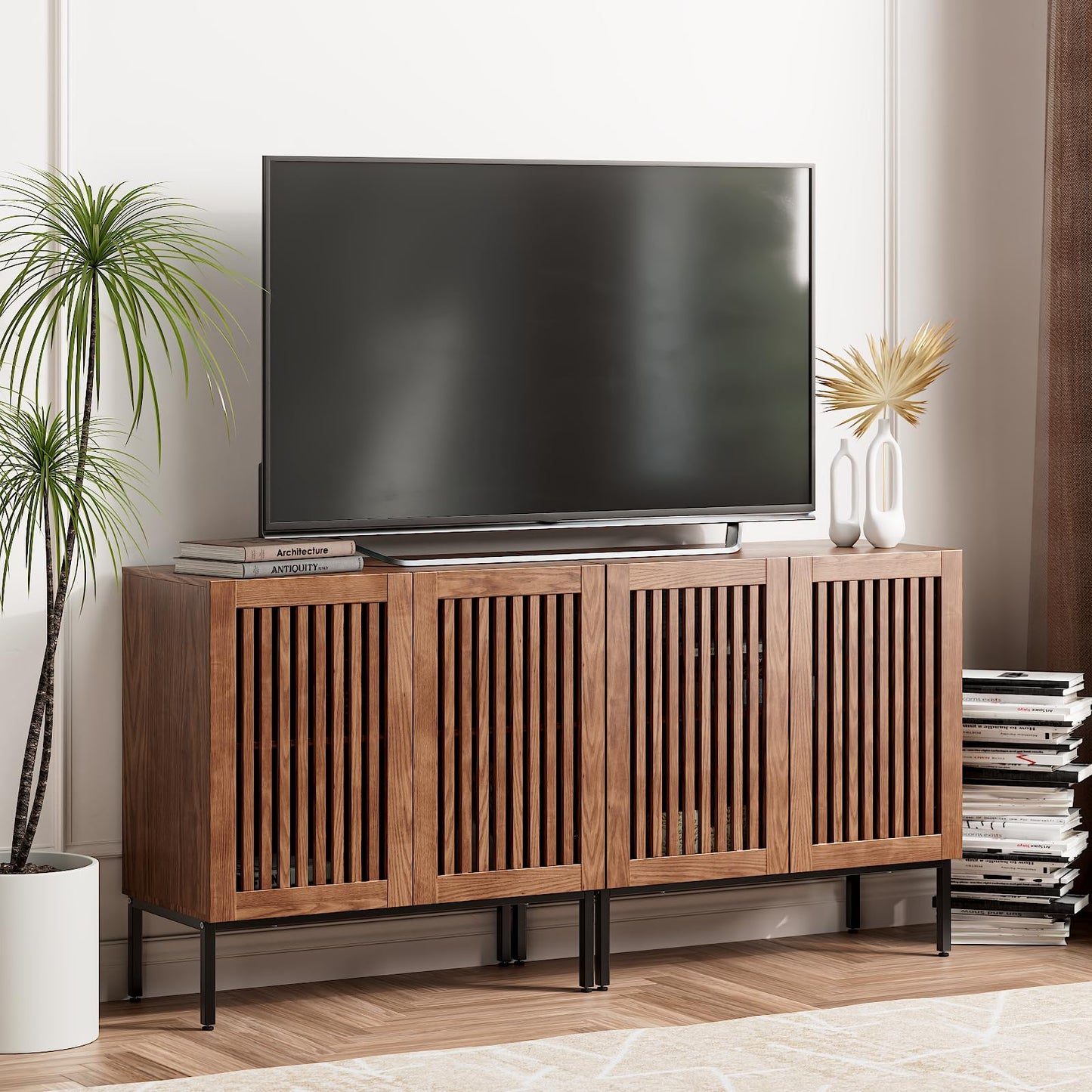 **Set of 2 Accent Storage Cabinets with Doors and Adjustable Shelves, Freestanding Buffet Cabinets, Modern Sideboard Buffet Cabinets for Living Room, Dining Room, Kitchen, and Hallway, Brown**