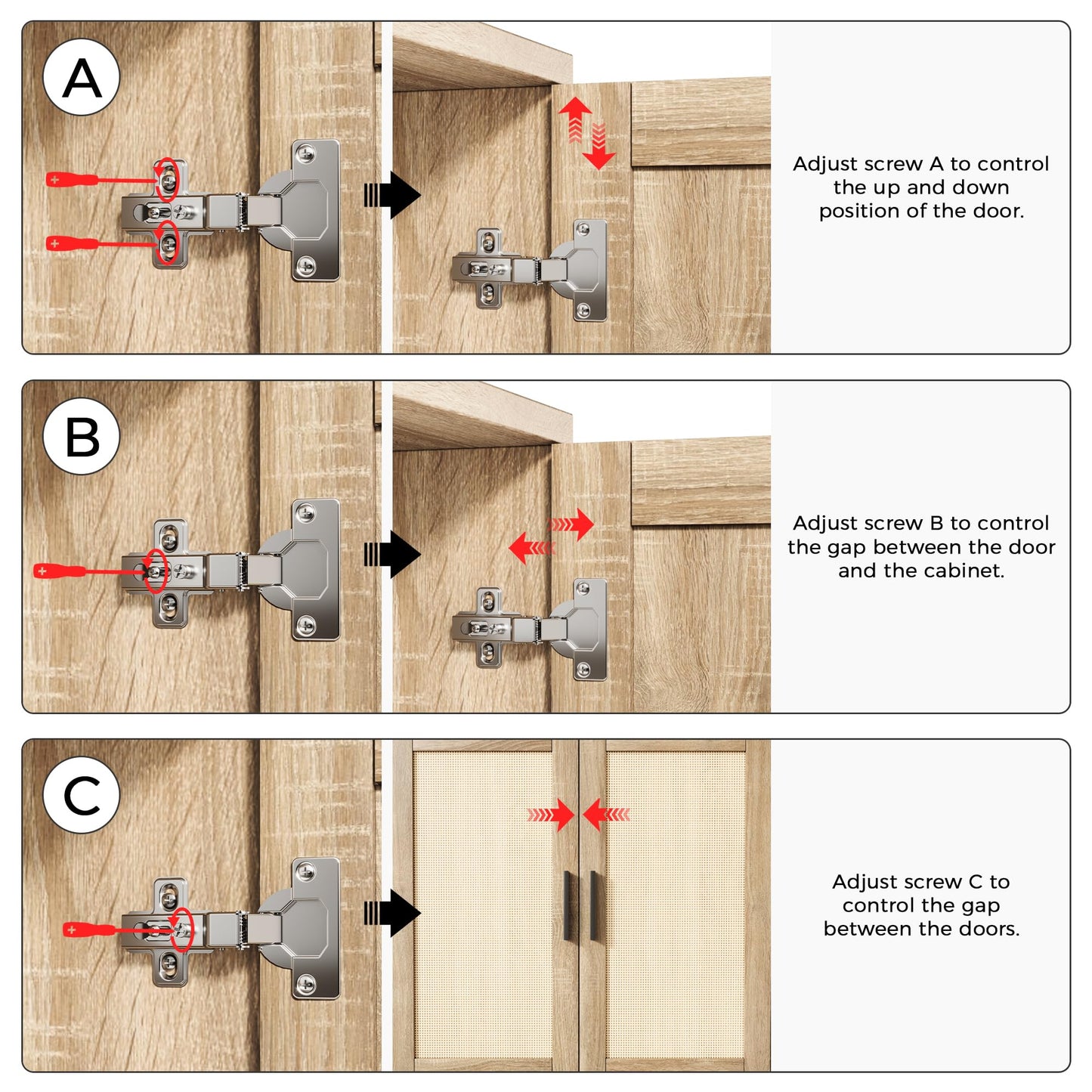 **JASIWAY Modern Rattan Sideboard Buffet Cabinet, 42"W x 34.66"H x 15"D, Brown, 4-Door Kitchen Buffet Cabinet with 3 Adjustable Shelves, Accent Storage for Dining Room and Living Room**