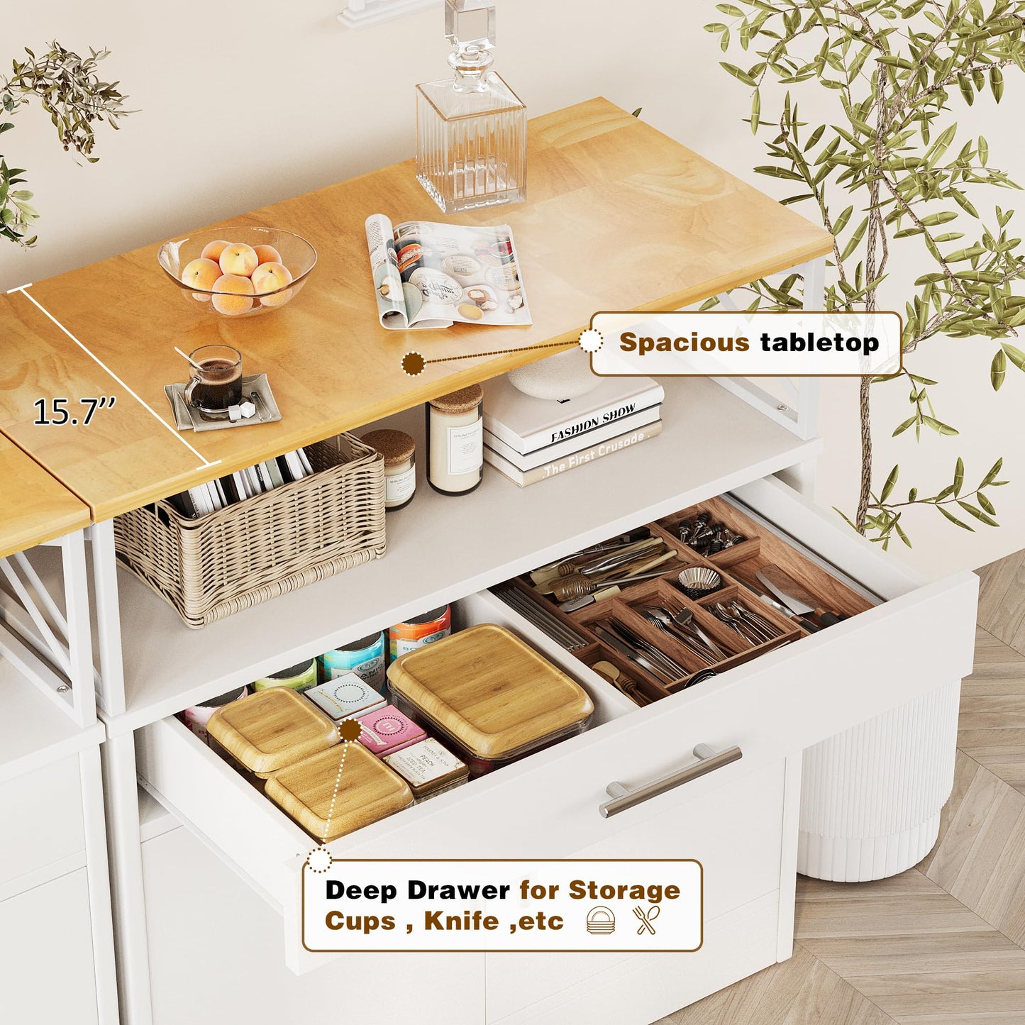 31" Modern Sideboard Buffet Cabinet with Adjustable Shelf, Wood Farmhouse Coffee Bar Storage for Kitchen or Dining Room, White