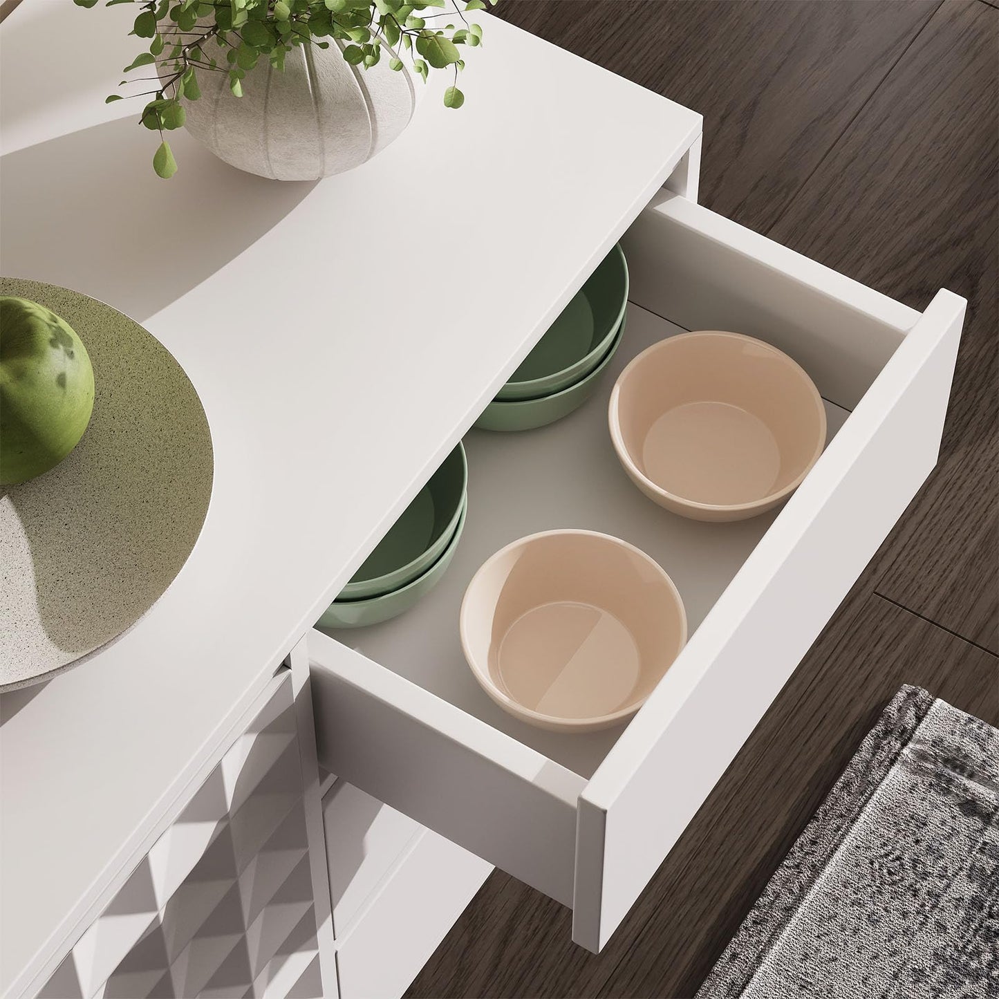 **59.8" Large Buffet Sideboard Cabinet with 2 Doors and 3 Drawers, Diamond-Pattern Console with Adjustable Shelves for Kitchen or Dining Room**