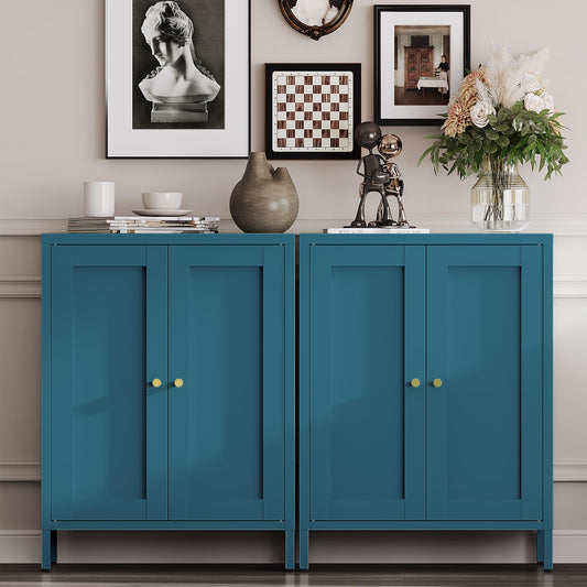 Metal Bathroom Storage Cabinet with 2 Doors and 2 Adjustable Shelves, Freestanding Sideboard for Small Spaces, Living Room, Home Office, or Dining Room