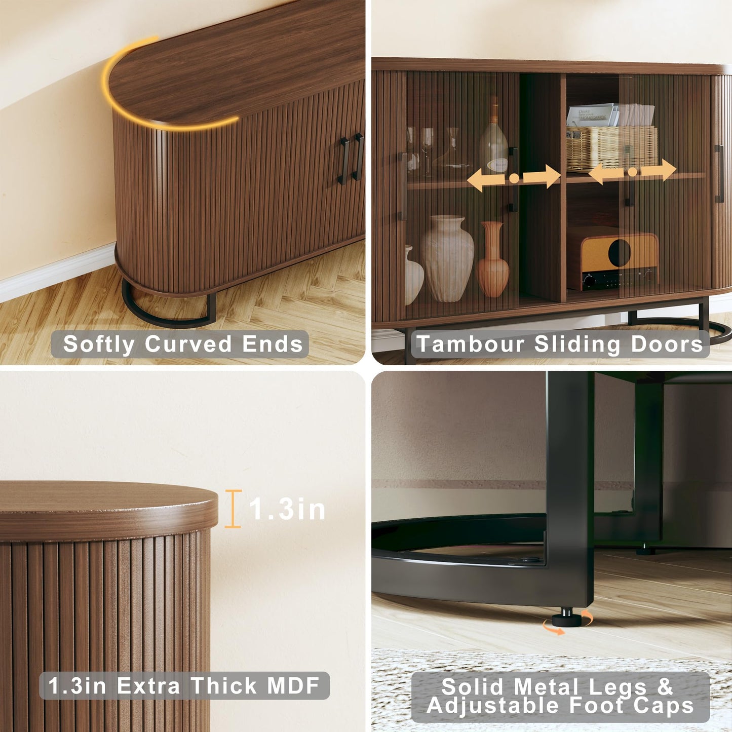 **54.3" Sideboard Buffet Cabinet with Storage, Sliding Door & Adjustable Shelf, Mid-Century Modern Coffee Bar Console Table for Kitchen and Entryway, Walnut**