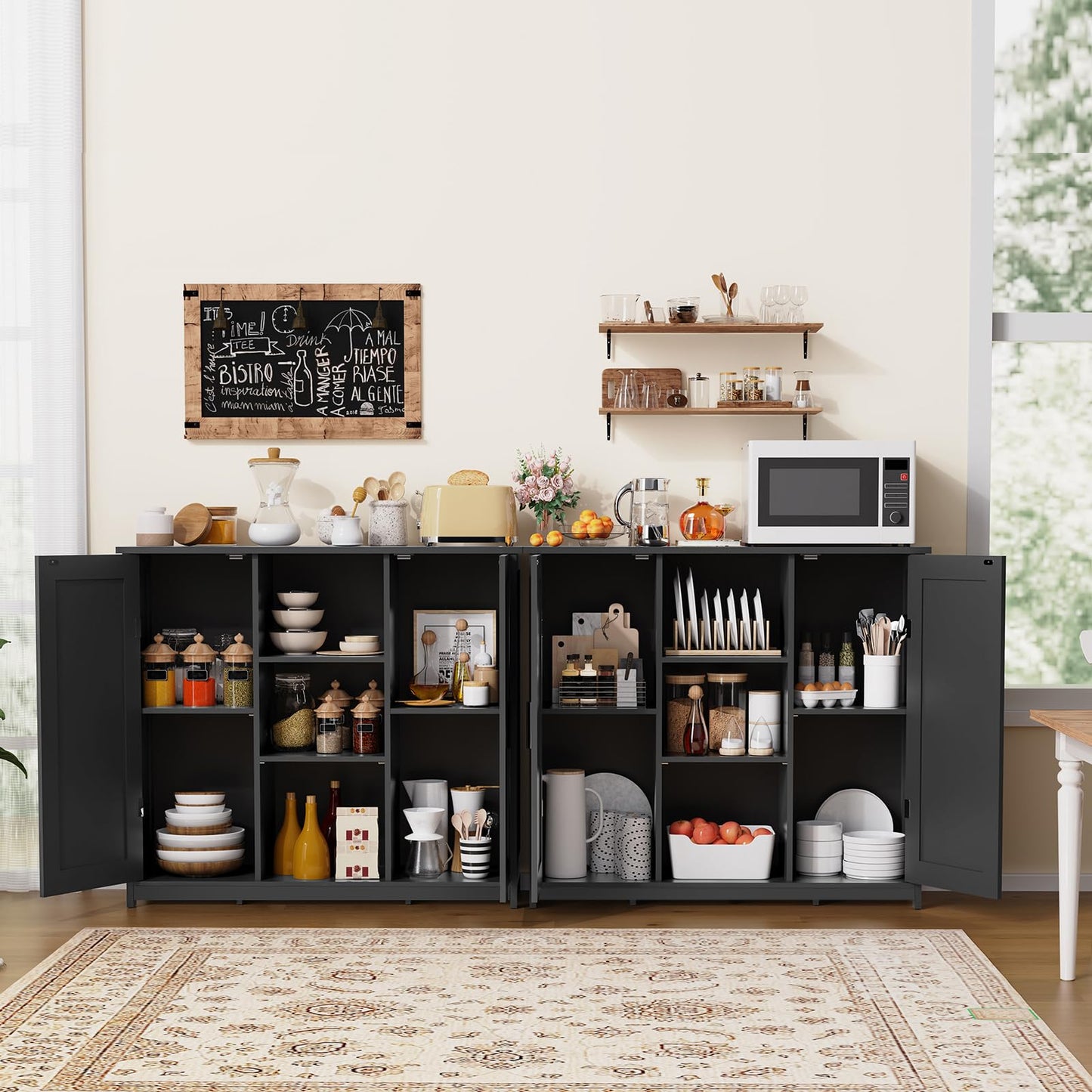 Storage Cabinet with 2 Doors and 4 Shelves, Bathroom Cupboard or Credenza for Living Room, Entryway, or Home Office, Black