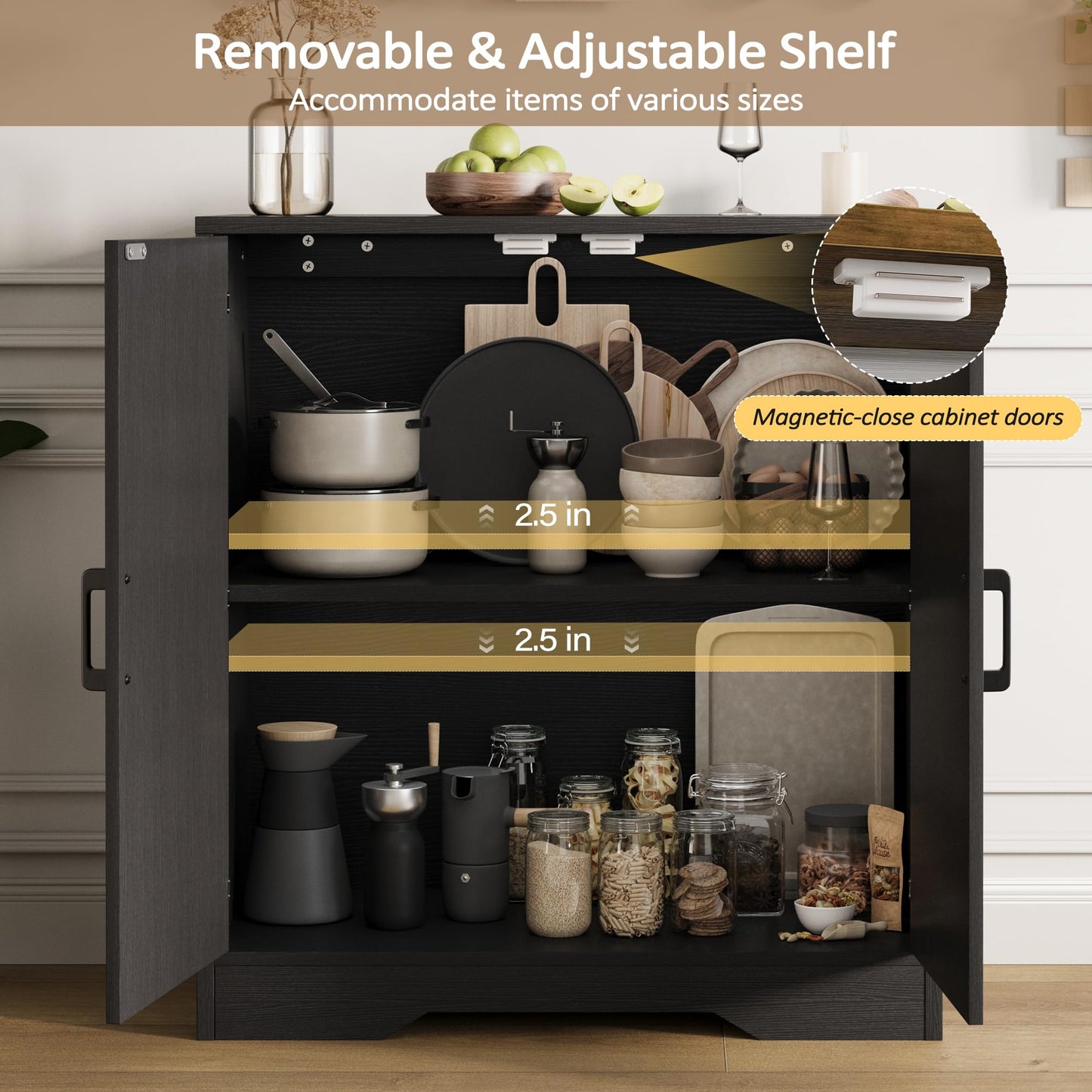 Modern Farmhouse Sideboard Buffet Cabinet, Small Modular Storage Console Table for Kitchen, Dining, Living Room, Entryway, or Hallway