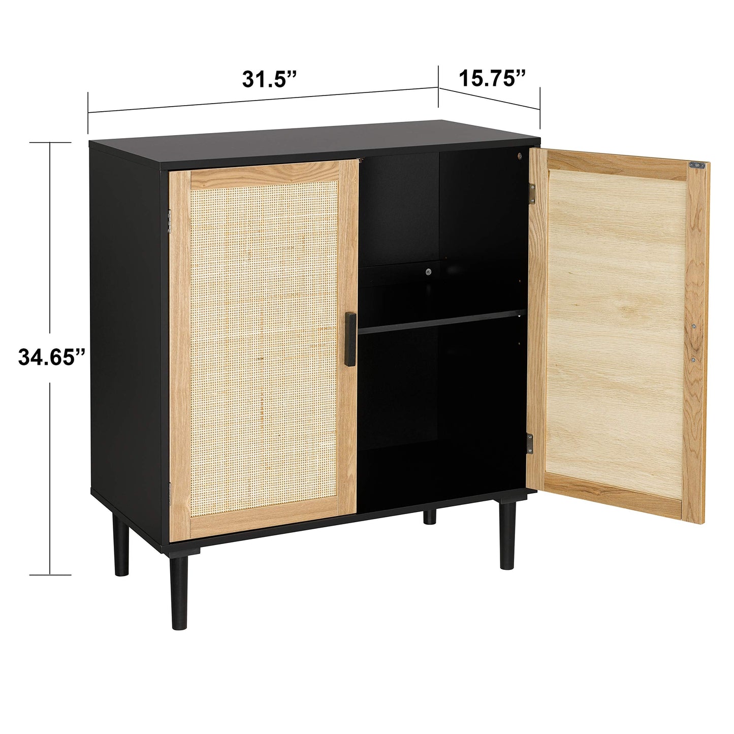 Sideboard Buffet Cabinet with Rattan Decorated Doors, Kitchen Storage Console Table and Liquor Buffet for Bar, Dining Room, or Hallway, 31.5" x 15.8" x 34.6"