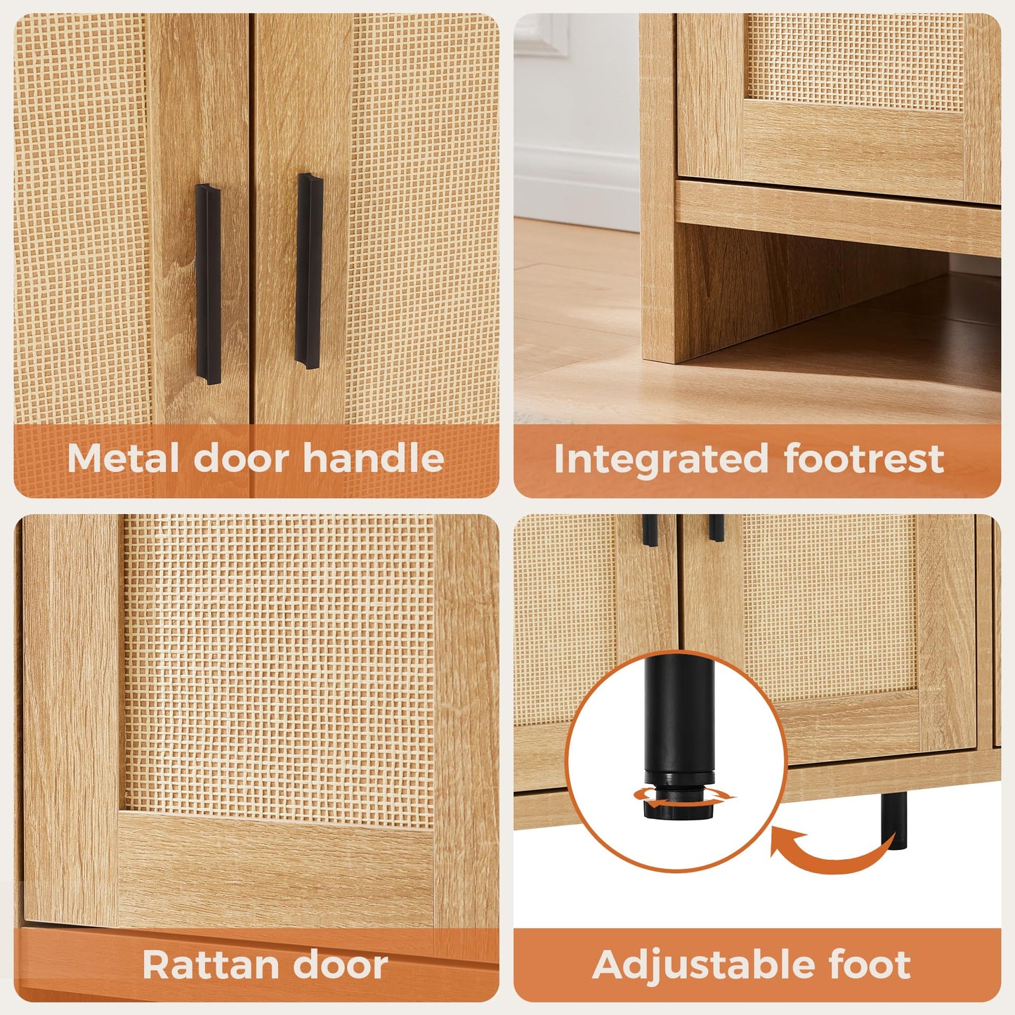 **Rattan Buffet Cabinet with Storage, Sideboard with Doors and Adjustable Shelves, Farmhouse Coffee Bar Station, Modern Wood Cupboard for Kitchen, Living Room, or Dining Room**