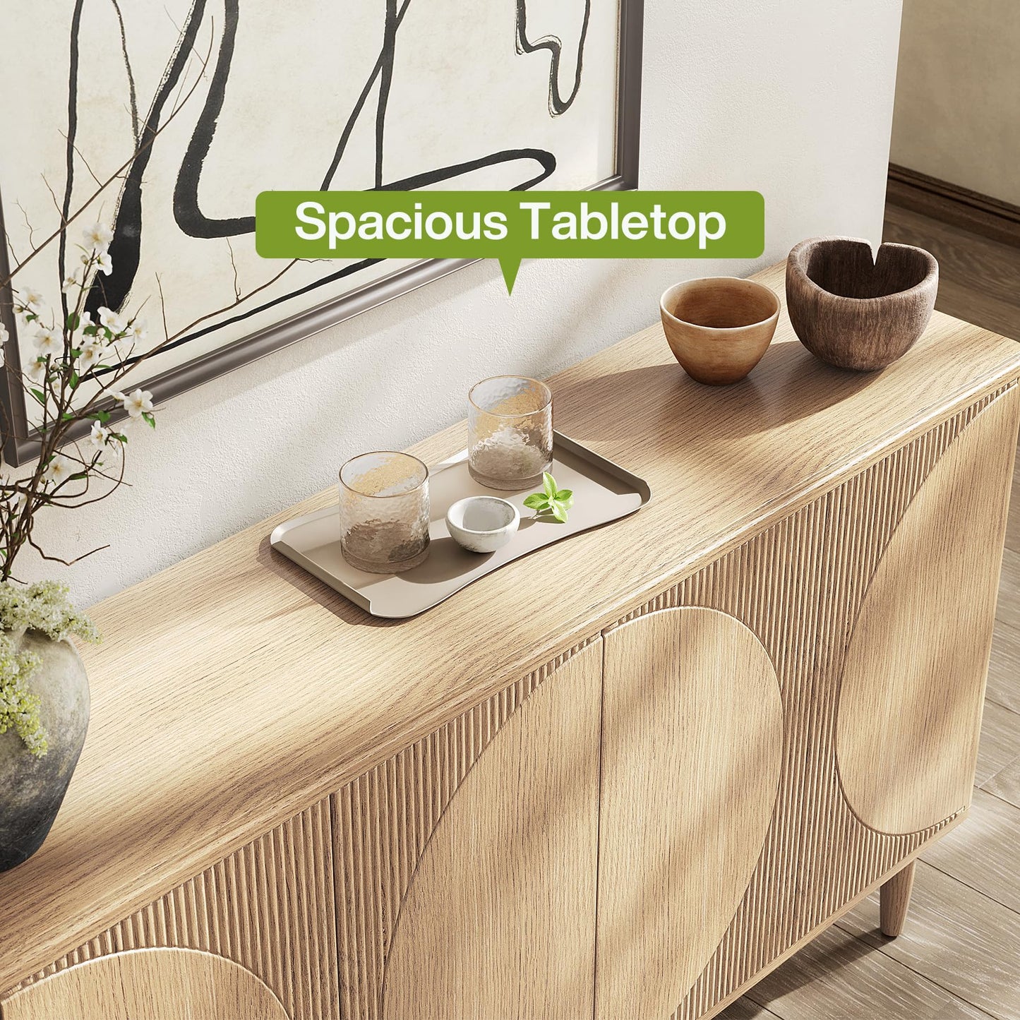 **LITTLE TREE 59" Buffet Cabinet Sideboard with Storage, Modern Sideboard Buffet Table with Doors for Living Room and Dining Room**