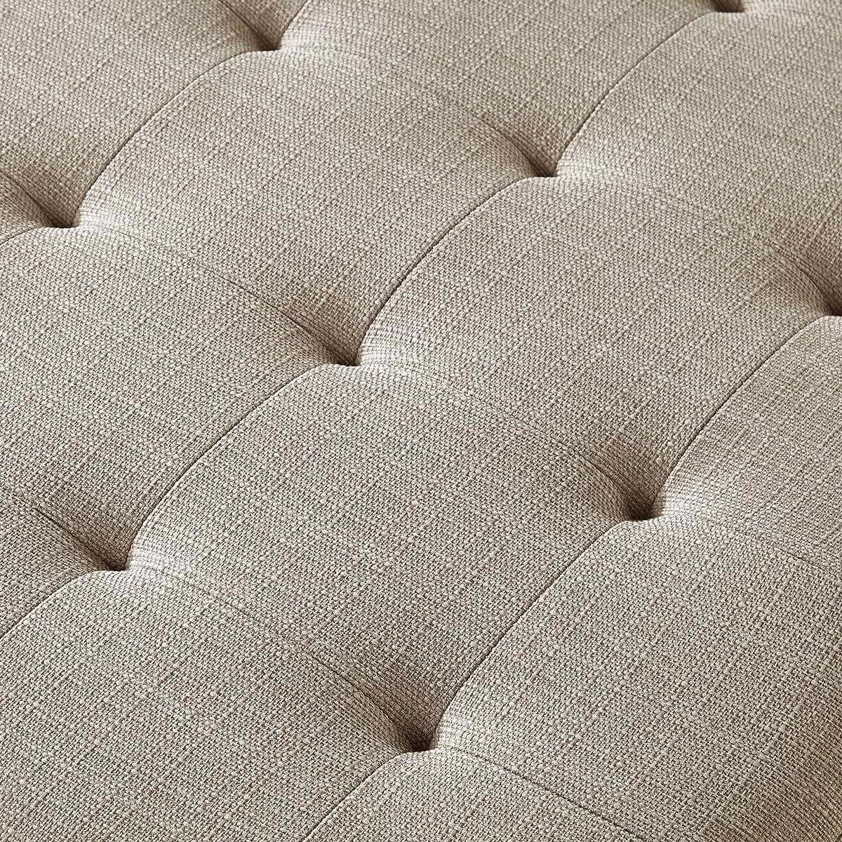 24KF Large Square Upholstered Tufted Linen Ottoman Coffee Table with Solid Wood Storage Shelf, Large Footrest Ottoman for Living Room, Linen